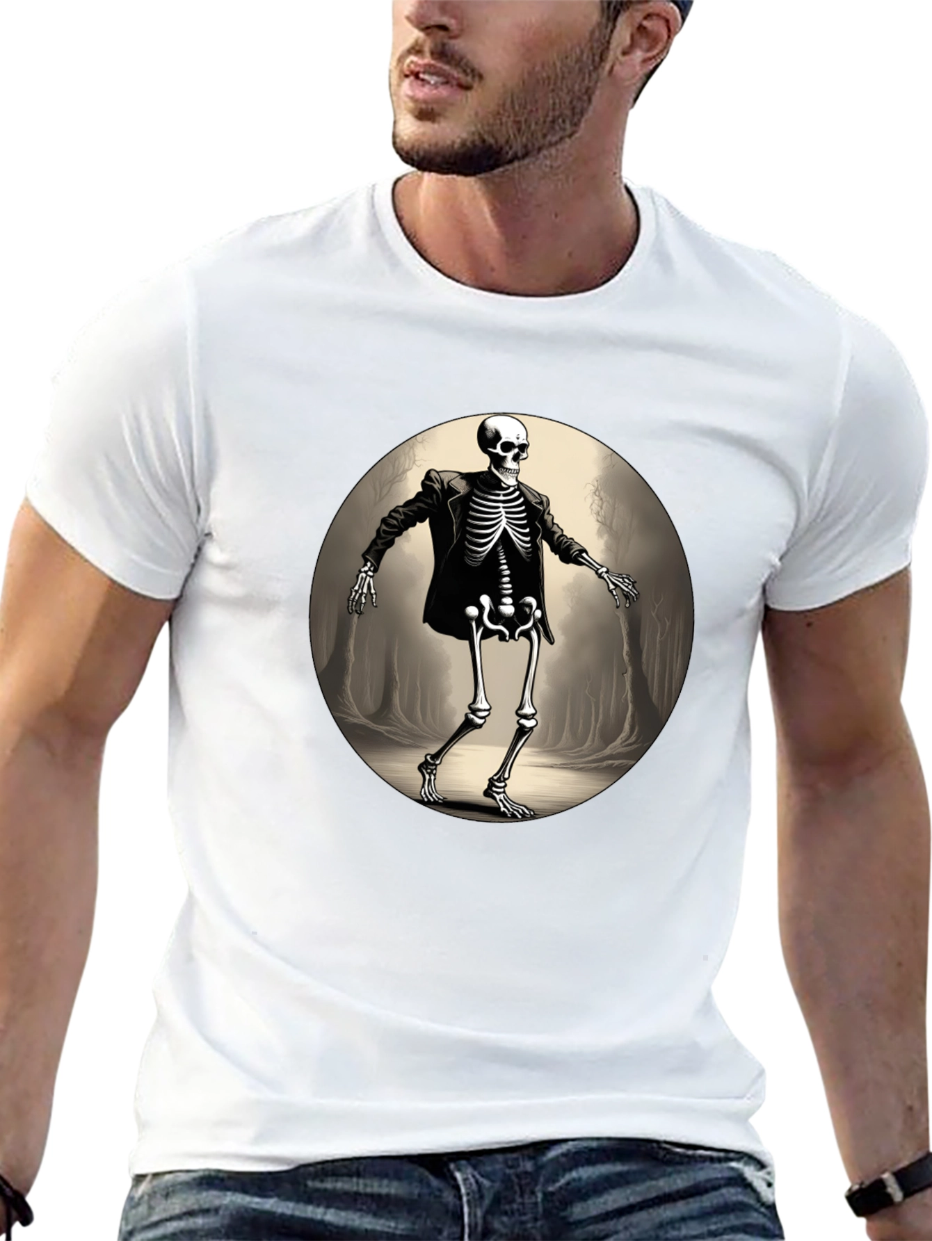 Skeleton in Suit Graphic Tee - Black