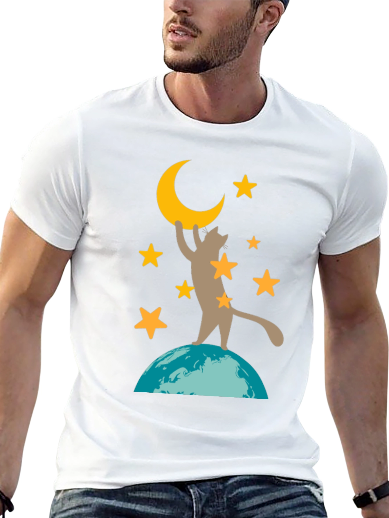 Cat Reaching for the Moon Graphic Tee
