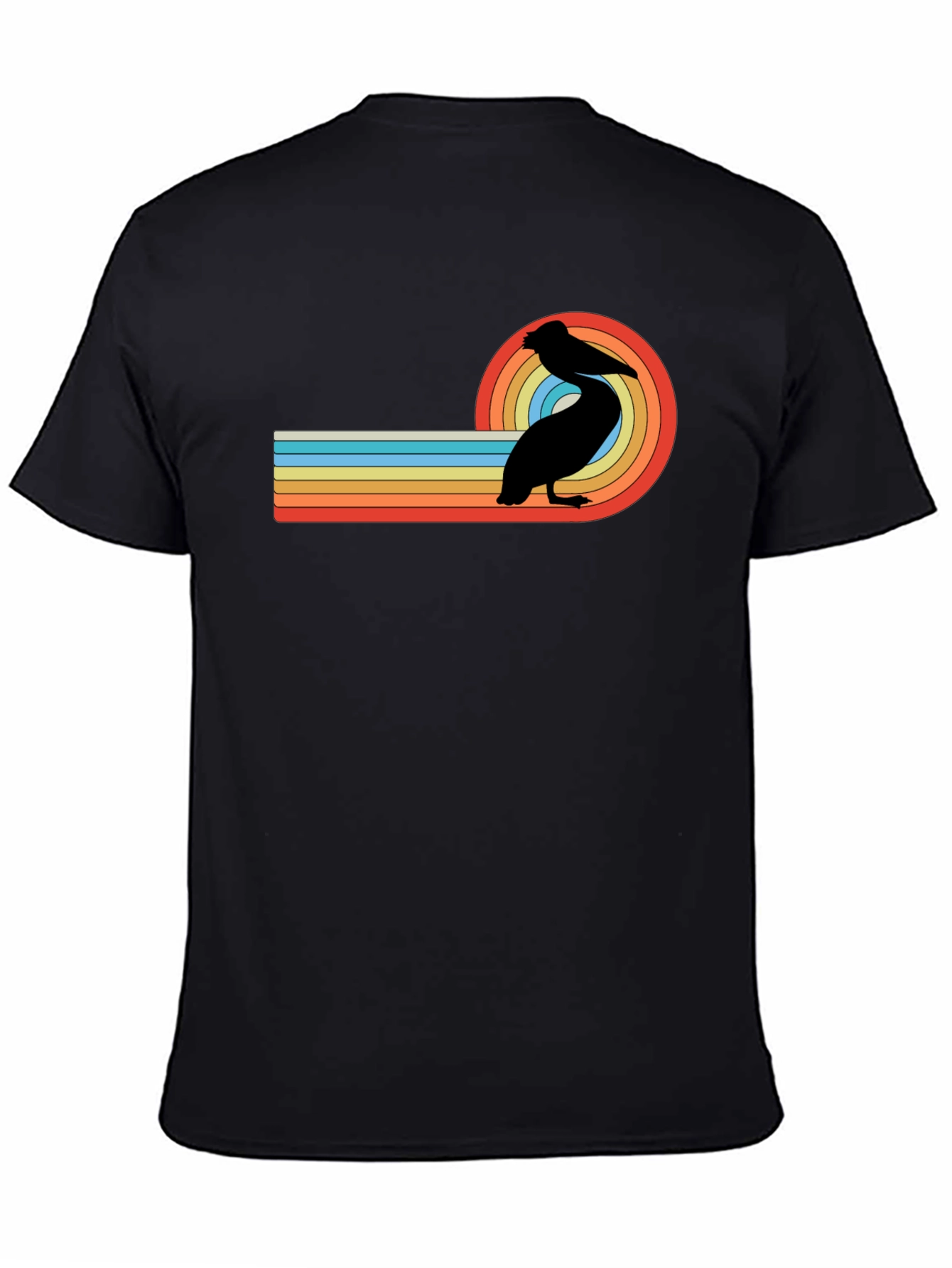 Retro Pelican Graphic Tee - Black Cotton T-Shirt