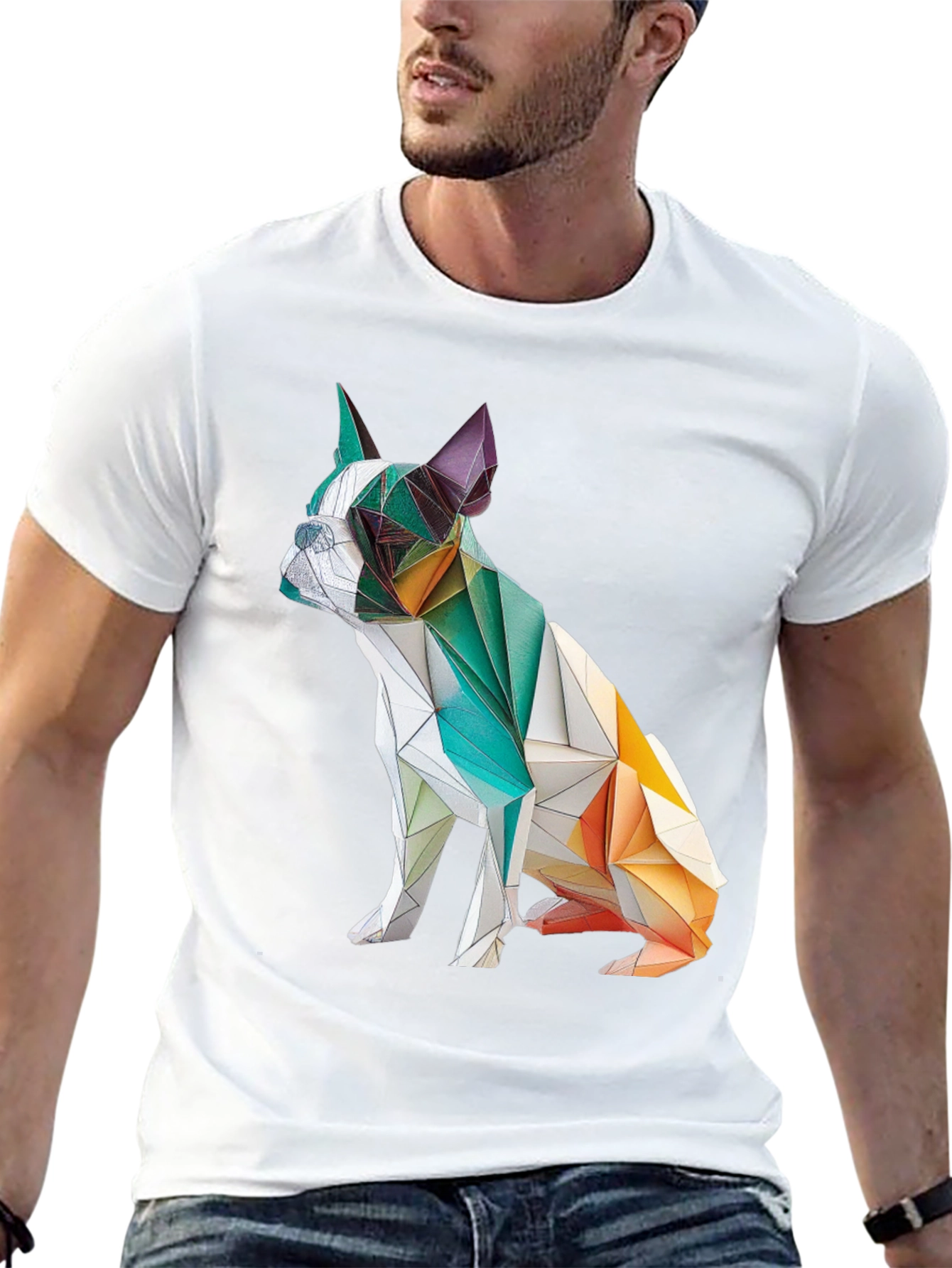 Geometric Dog Graphic Tee - Modern Art Shirt