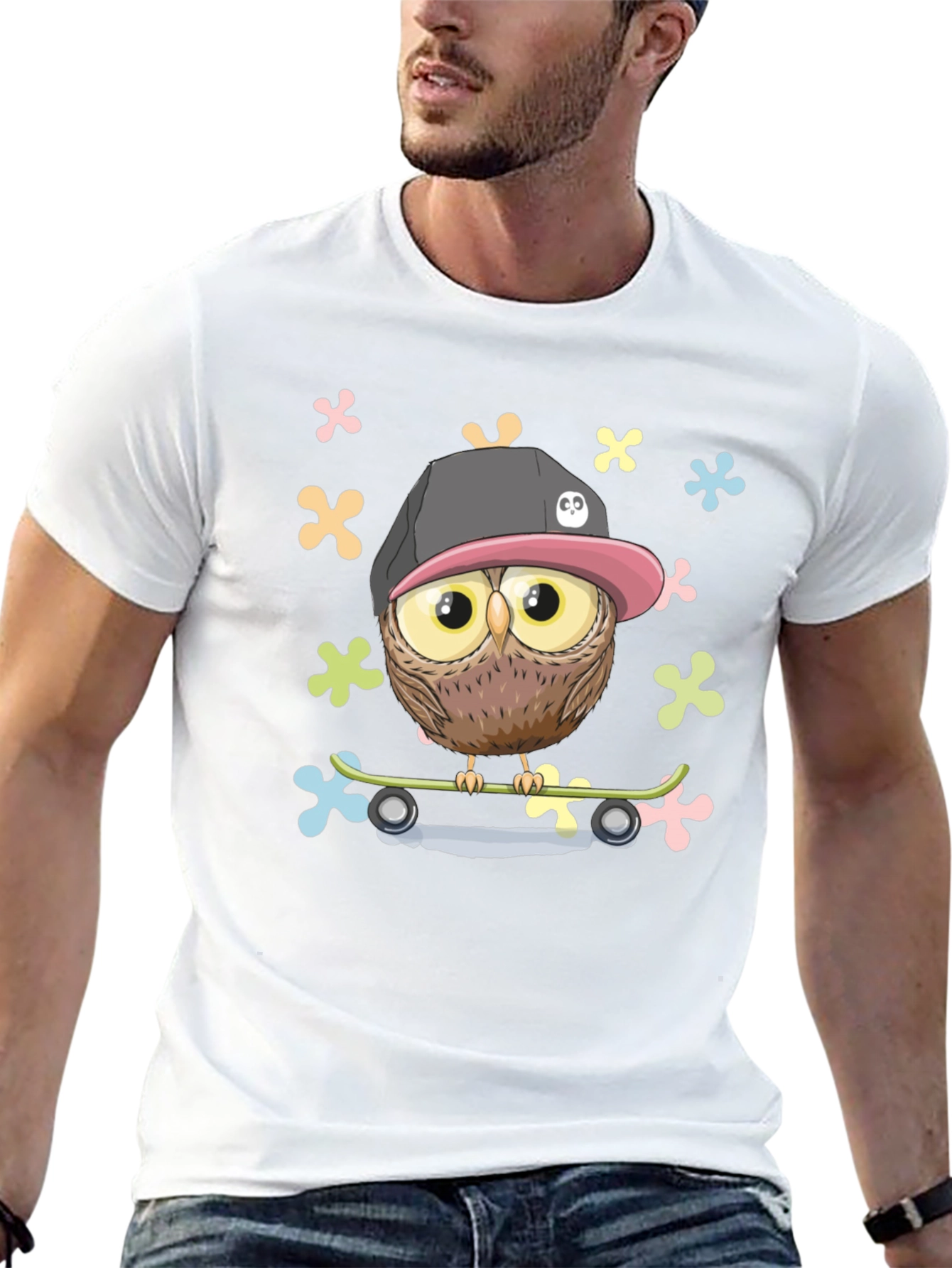 Cool Owl on Skateboard Graphic T-Shirt