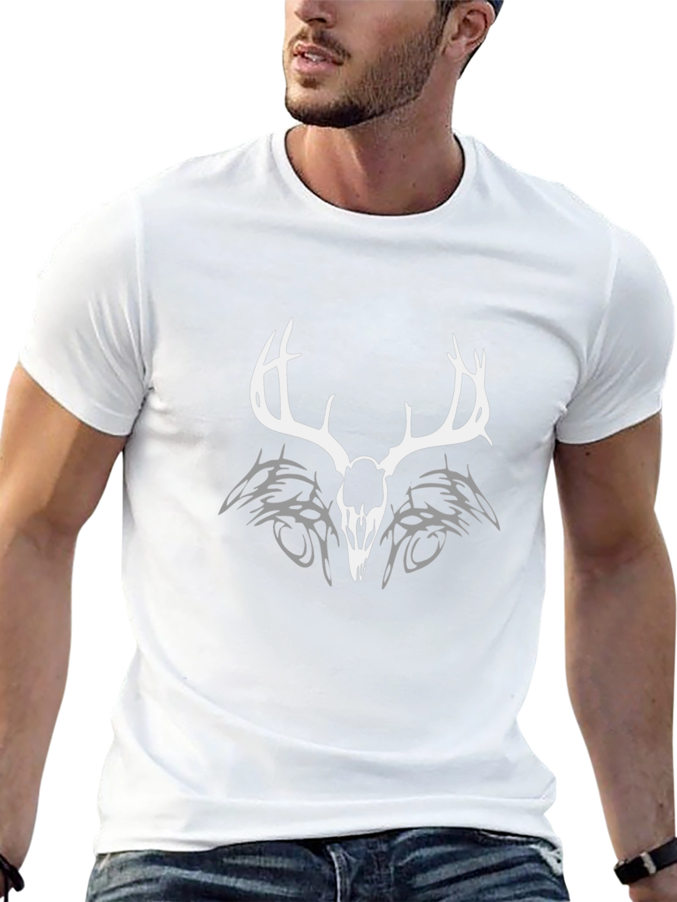 Deer Skull Tribal Graphic Tee - Black