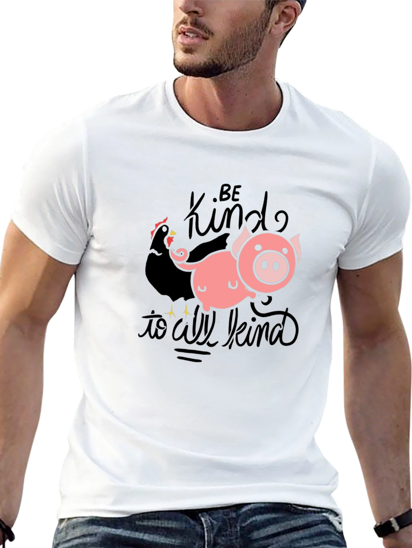 Be Kind T-Shirt with Pig & Chicken Graphic