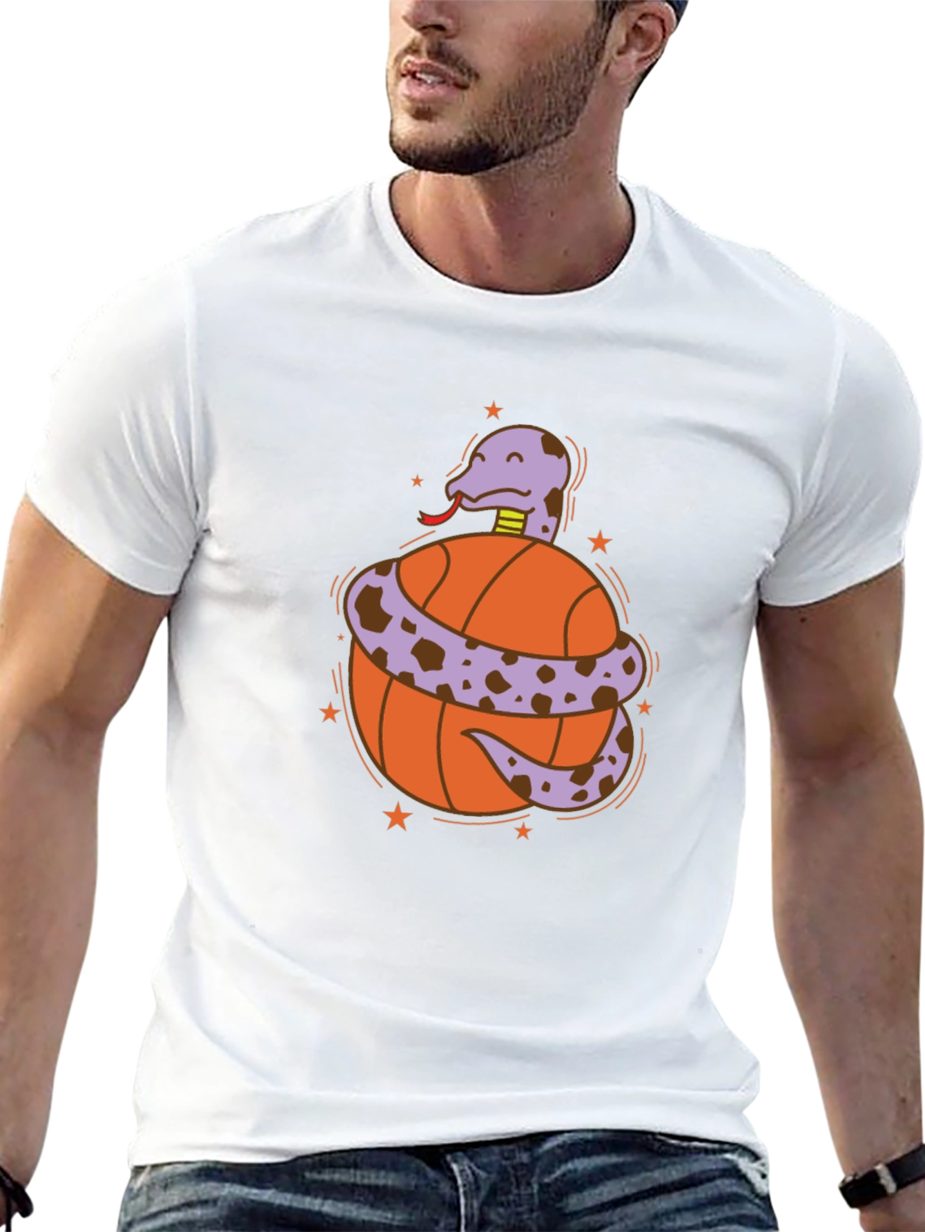 Snake on Basketball T-Shirt - Cool Graphic Tee