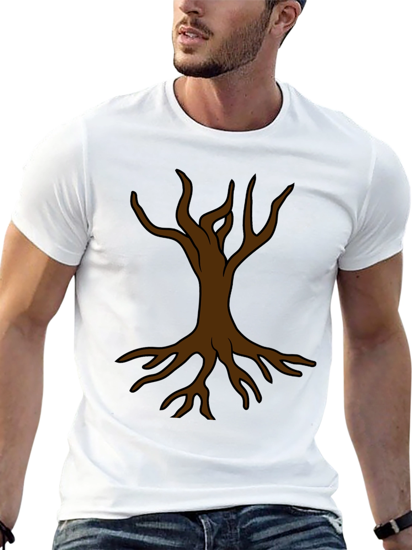 Mens Black T-Shirt with Brown Tree Graphic