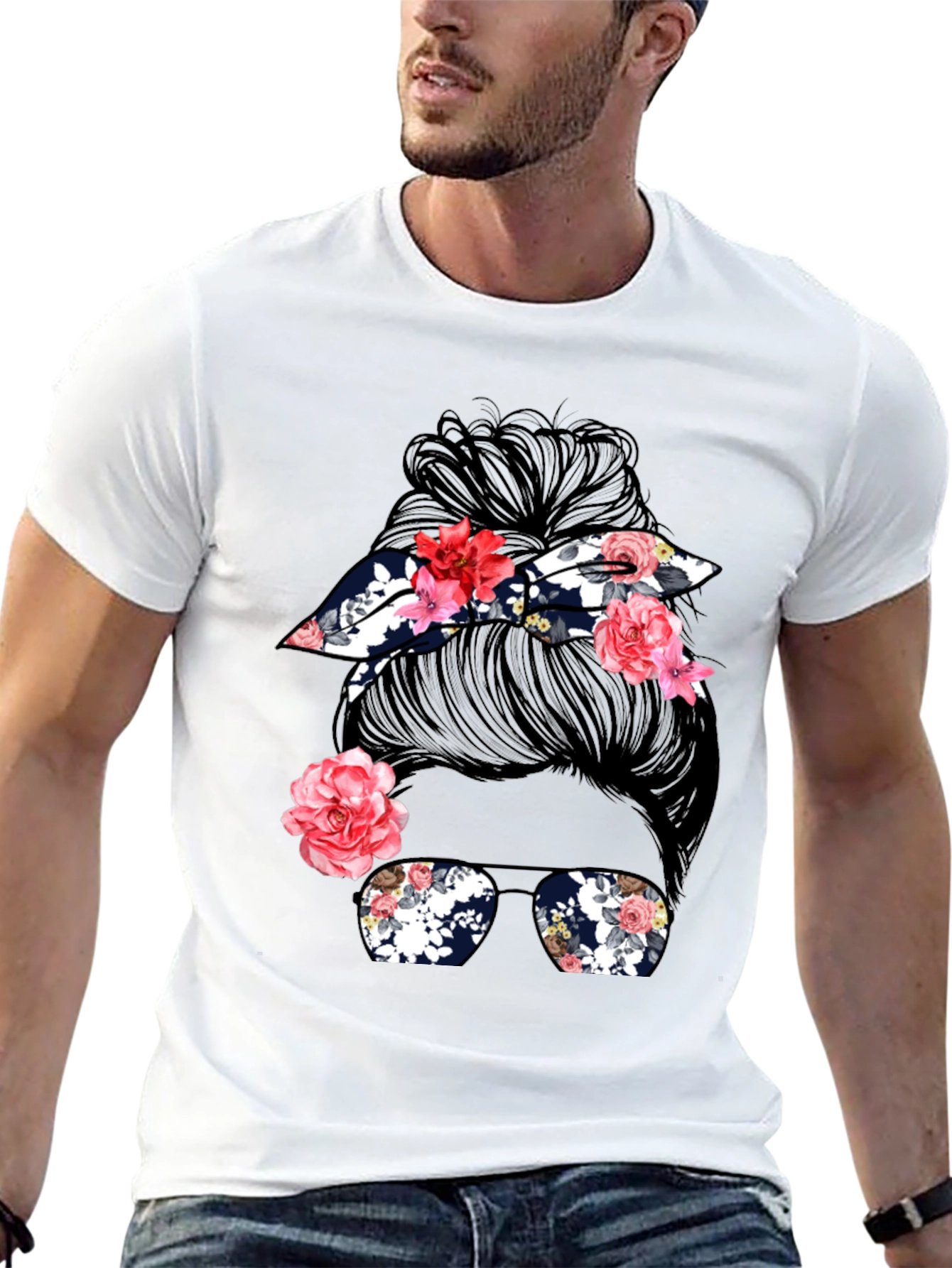 Messy Bun Floral Graphic Tee