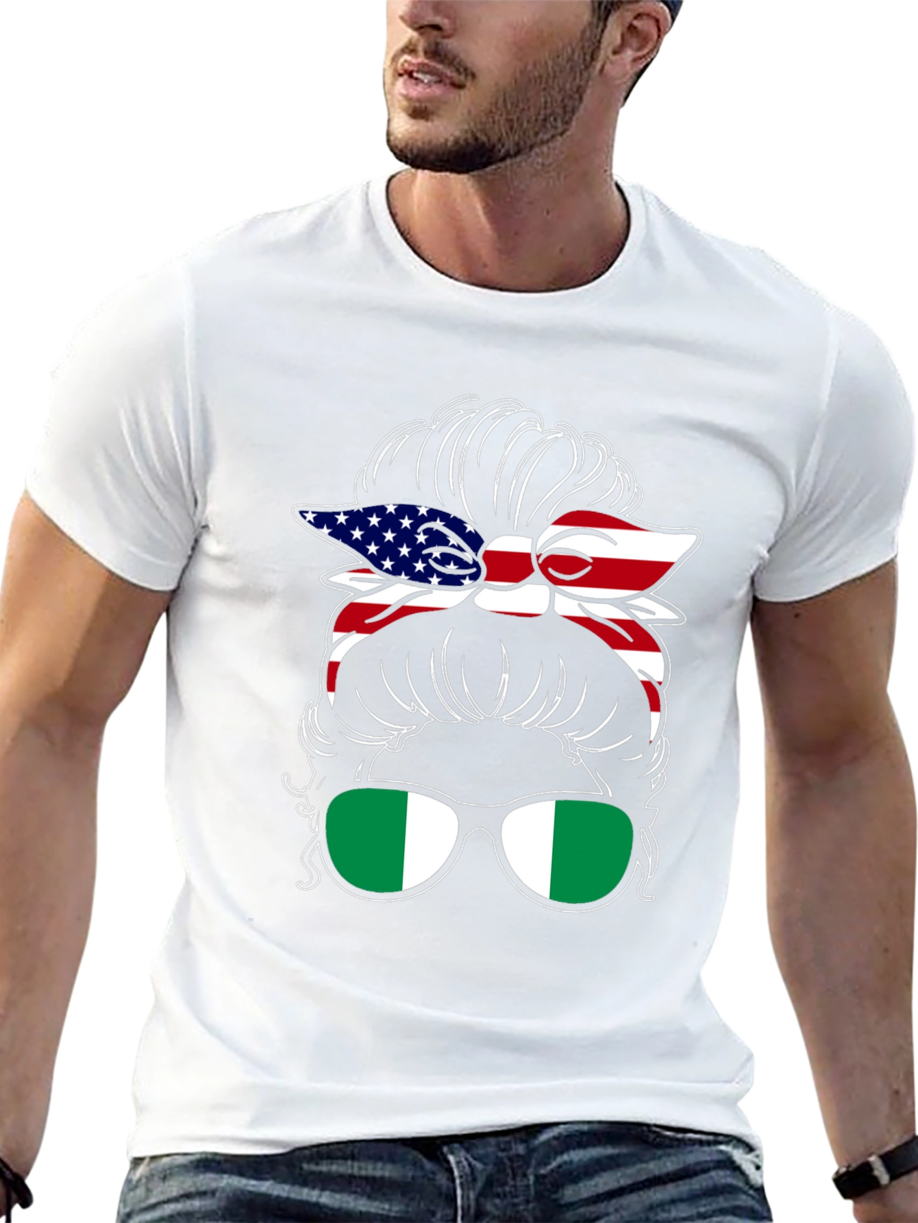 USA Nigeria Messy Bun T-Shirt