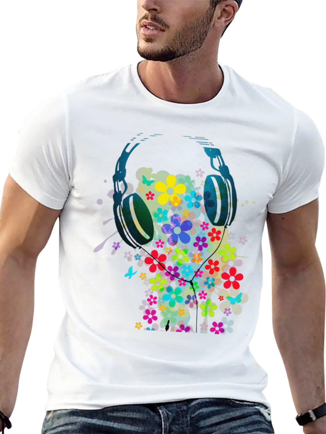Floral Headphone Graphic Tee - Music Lovers T-Shirt