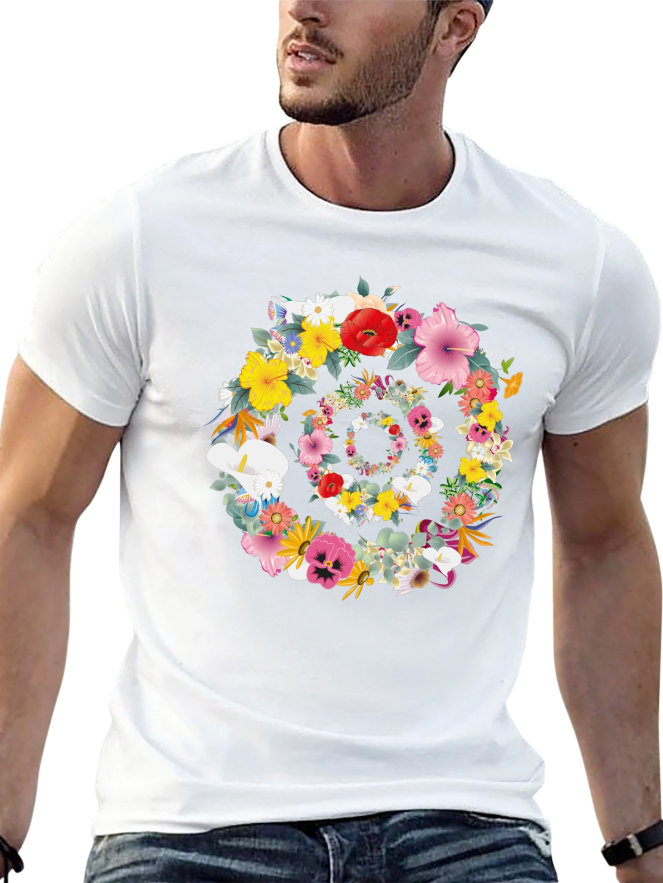 Floral Spiral Graphic Tee - Black Unisex T-Shirt