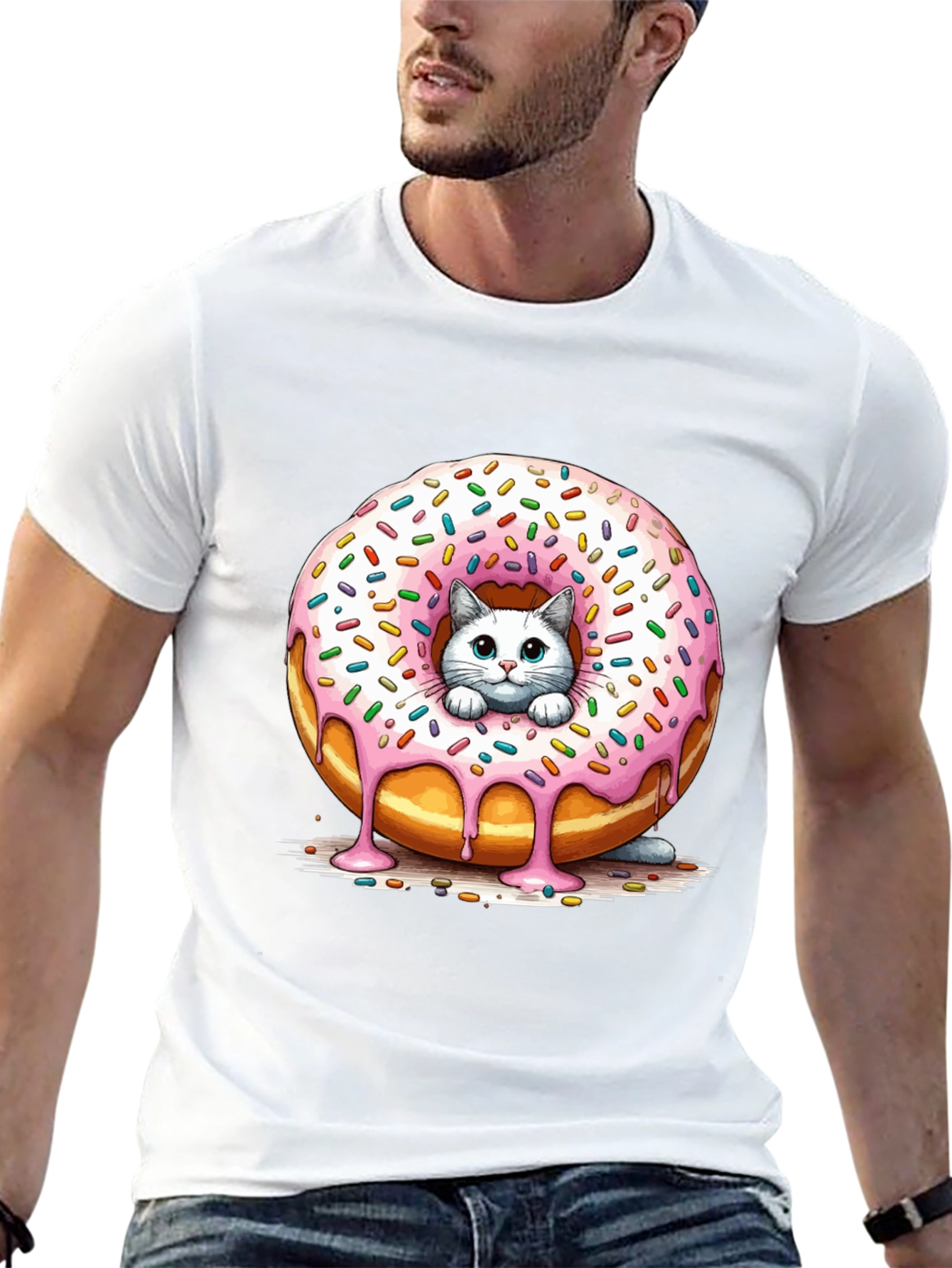 Cute Cat Donut T-Shirt - Unisex Black Tee