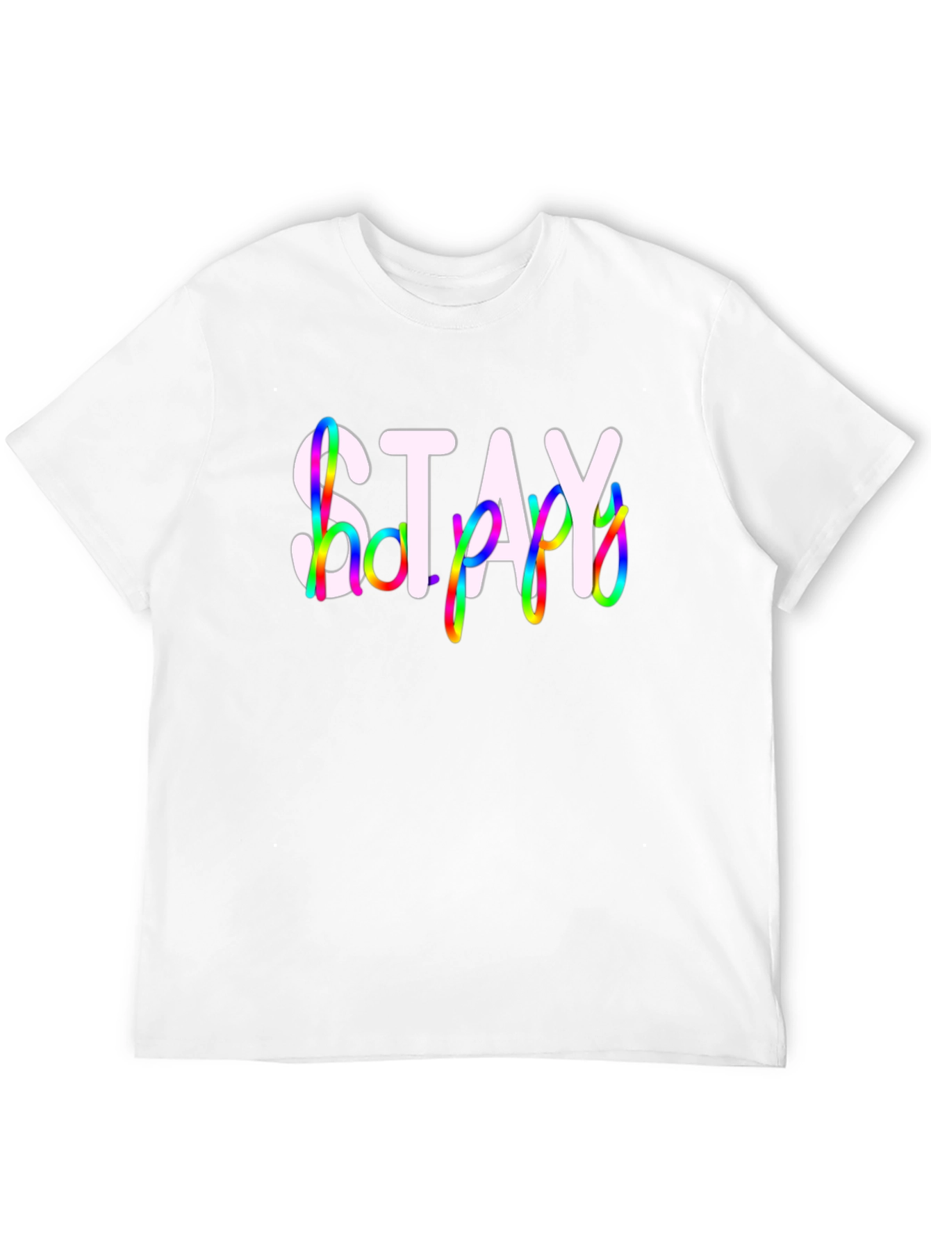 Stay Happy Black T-Shirt - Rainbow Design