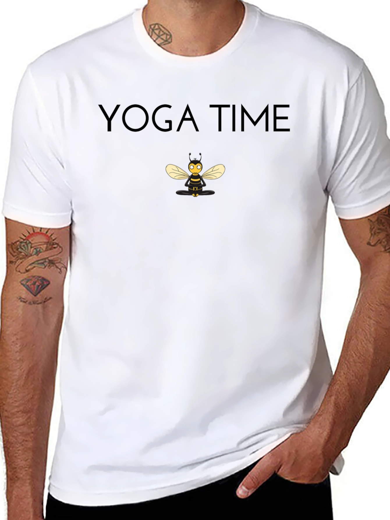 Yoga Time Bee Graphic Tee - Black Cotton Blend