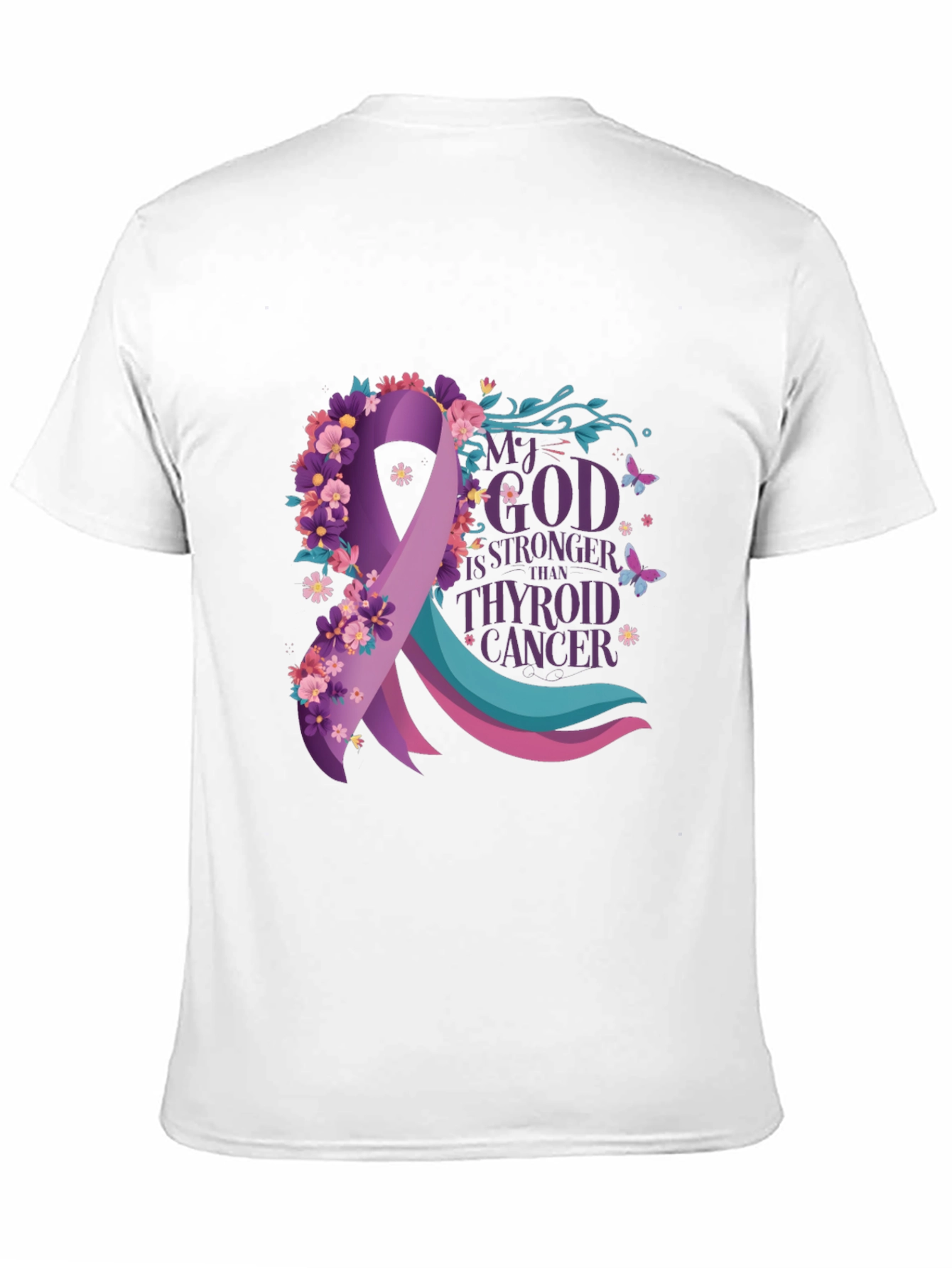 Thyroid Cancer Awareness T-Shirt - Floral Ribbon Design