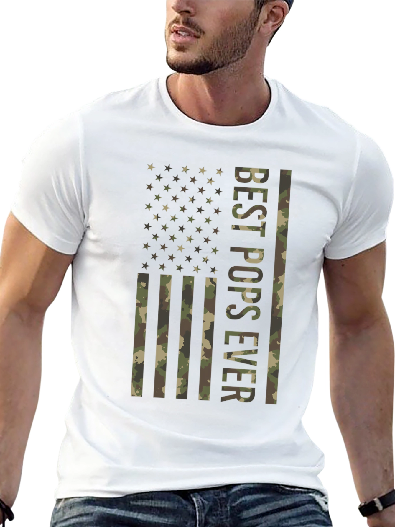 Best Pops Ever Camo American Flag T-Shirt
