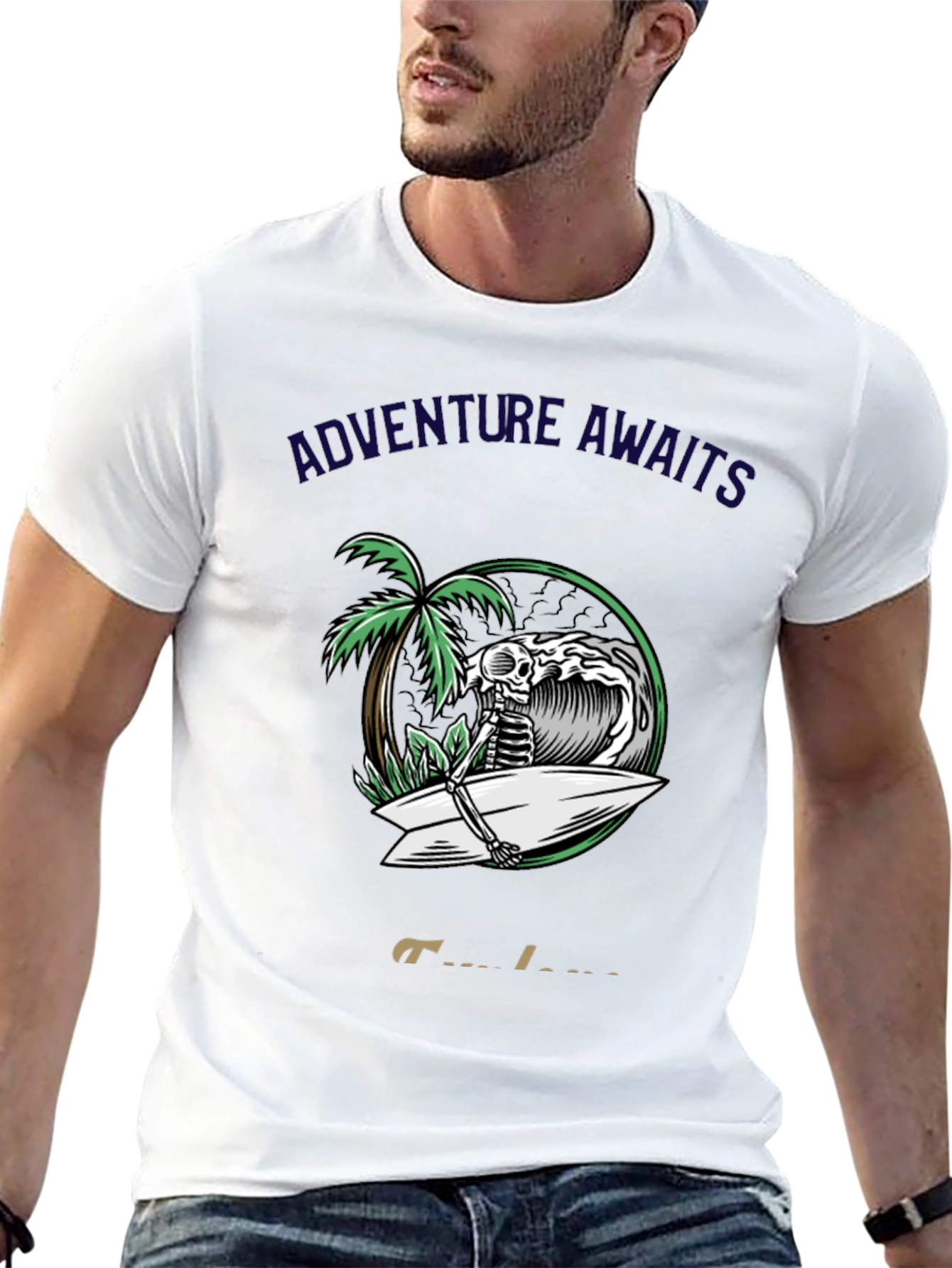 Adventure Awaits Skeleton Surfer Graphic Tee