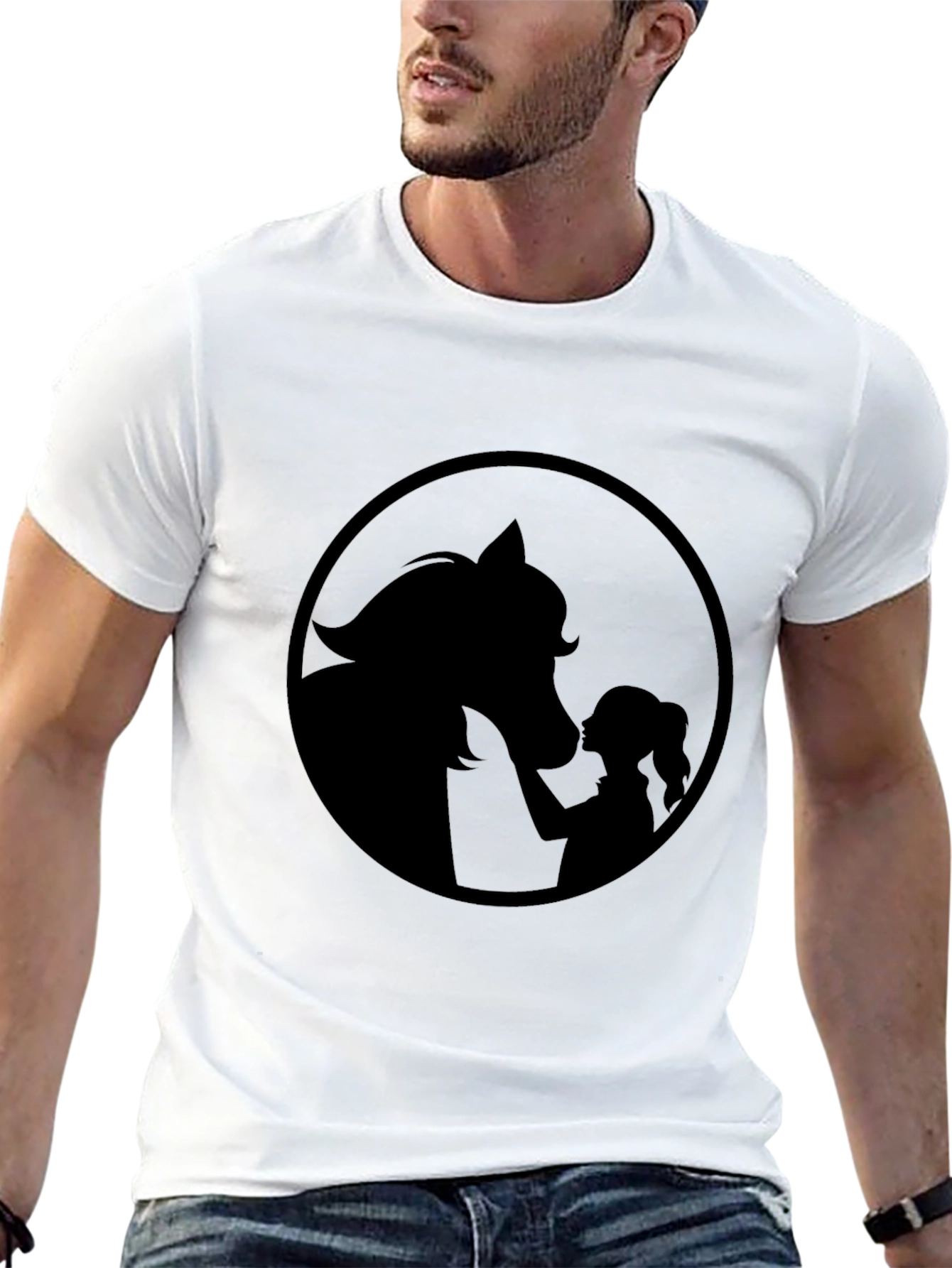 Black Tee with Horse & Girl Graphic