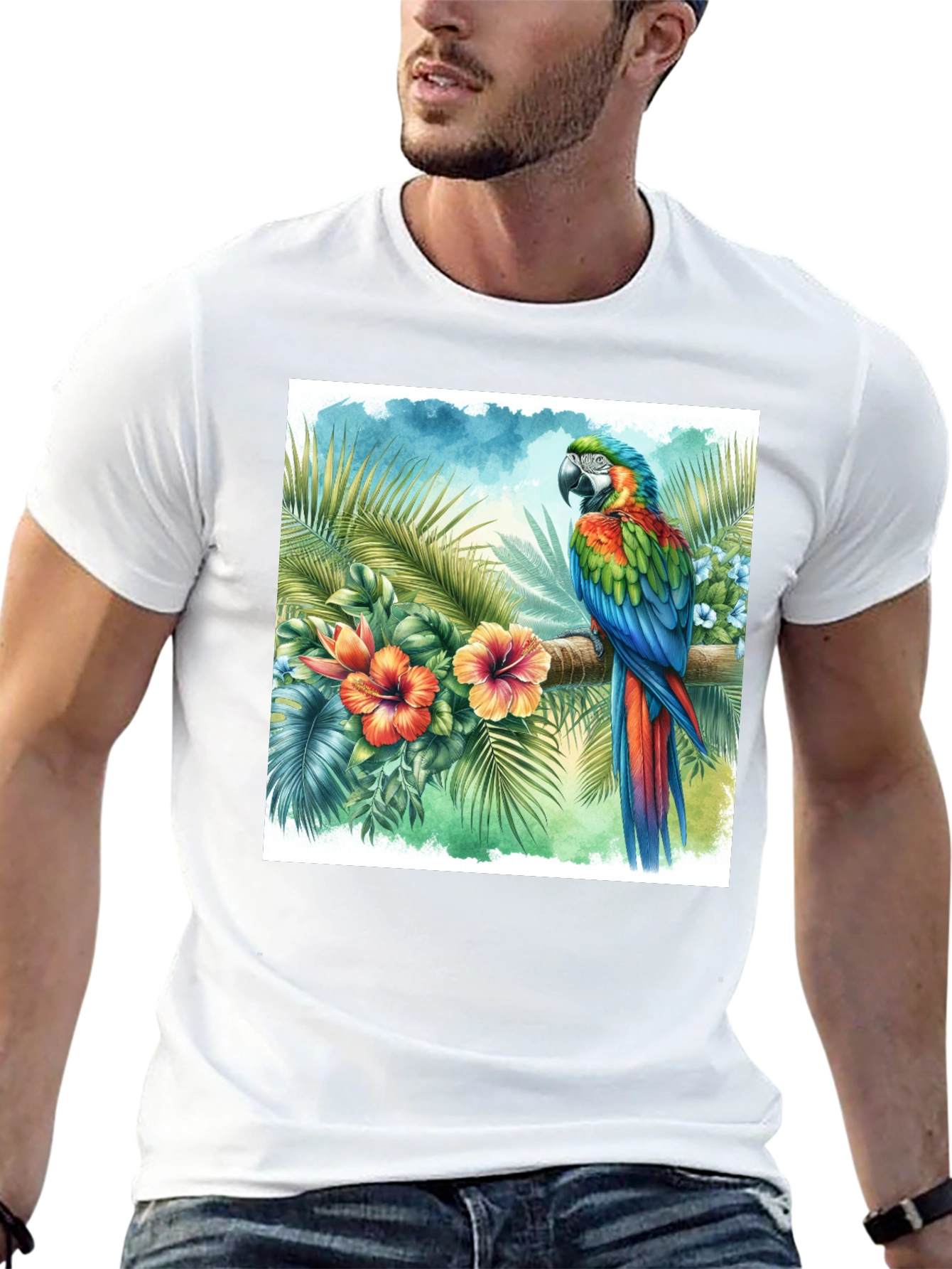 Tropical Parrot Graphic Tee - Vibrant Island Style