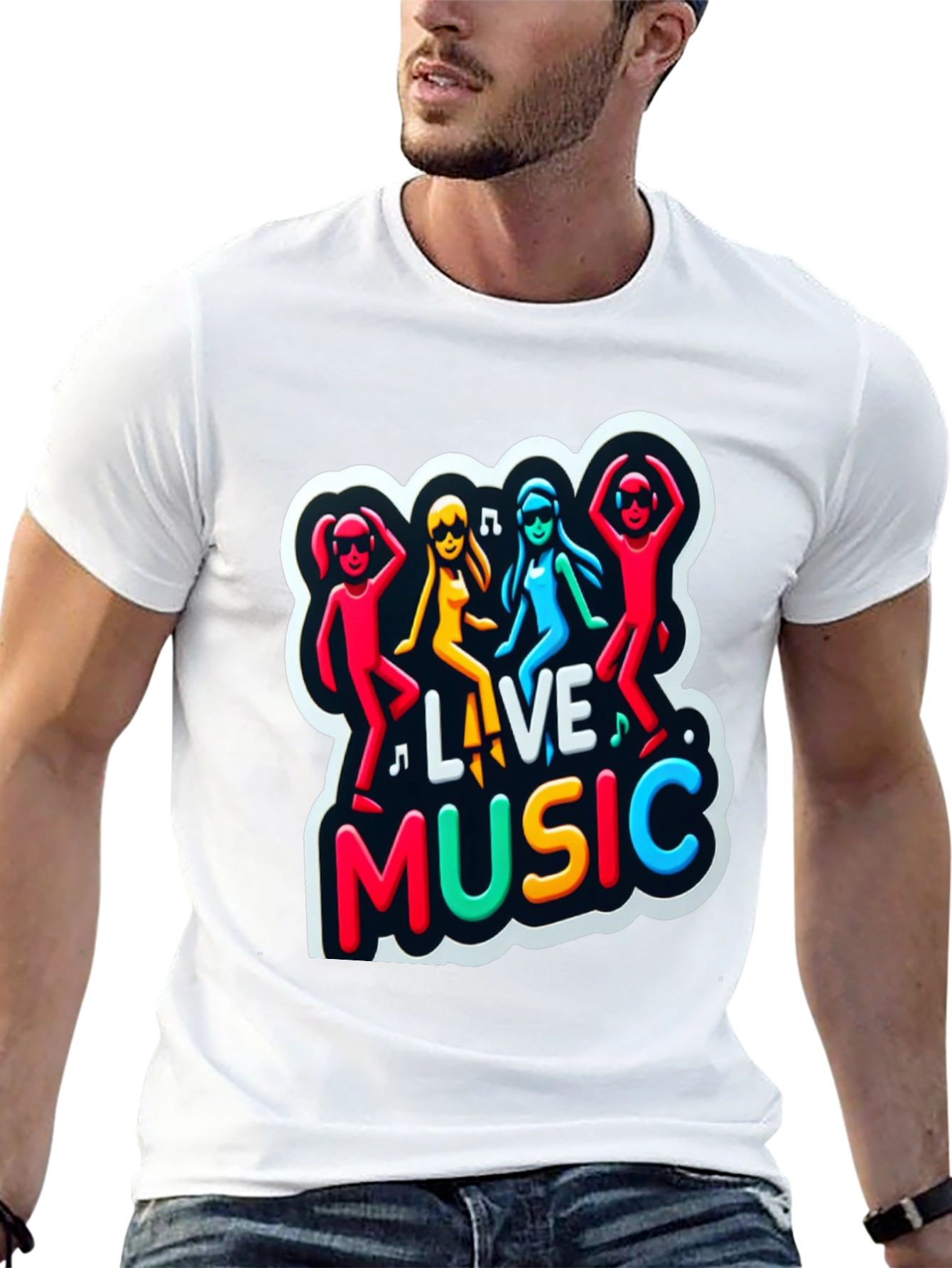 Live Music Graphic Print Black Tee