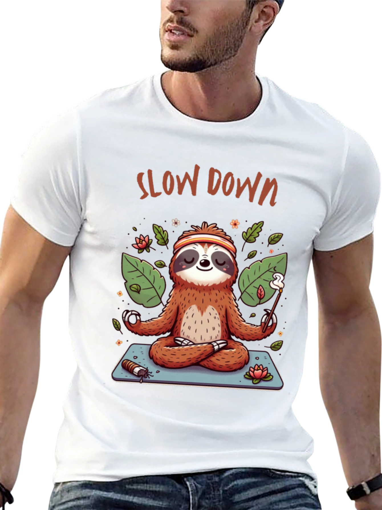 Slow Down Sloth Meditation T-Shirt - Relaxed Graphic Tee