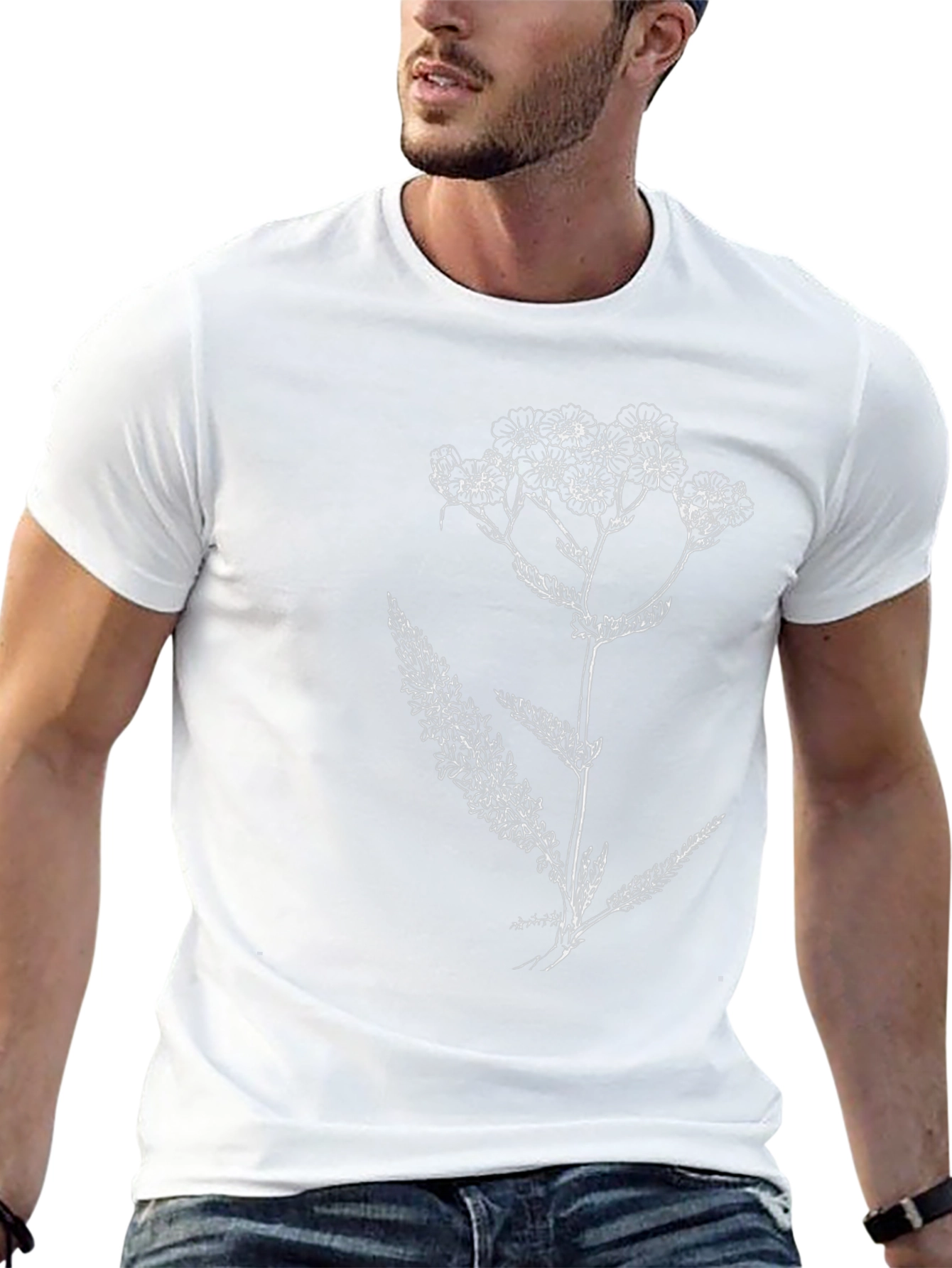 Botanical Print Tee - Black Cotton T-Shirt