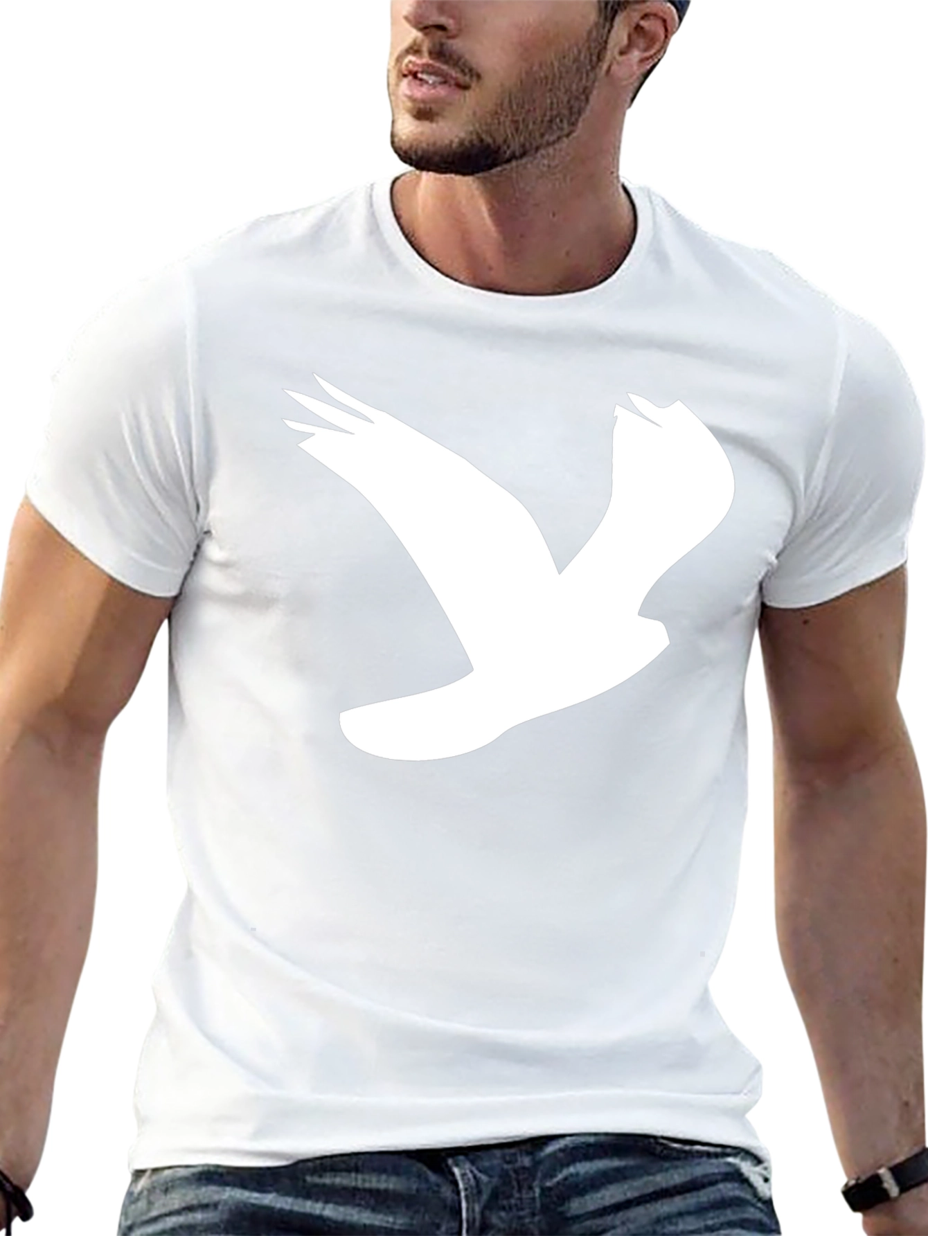Black T-Shirt with White Bird Graphic