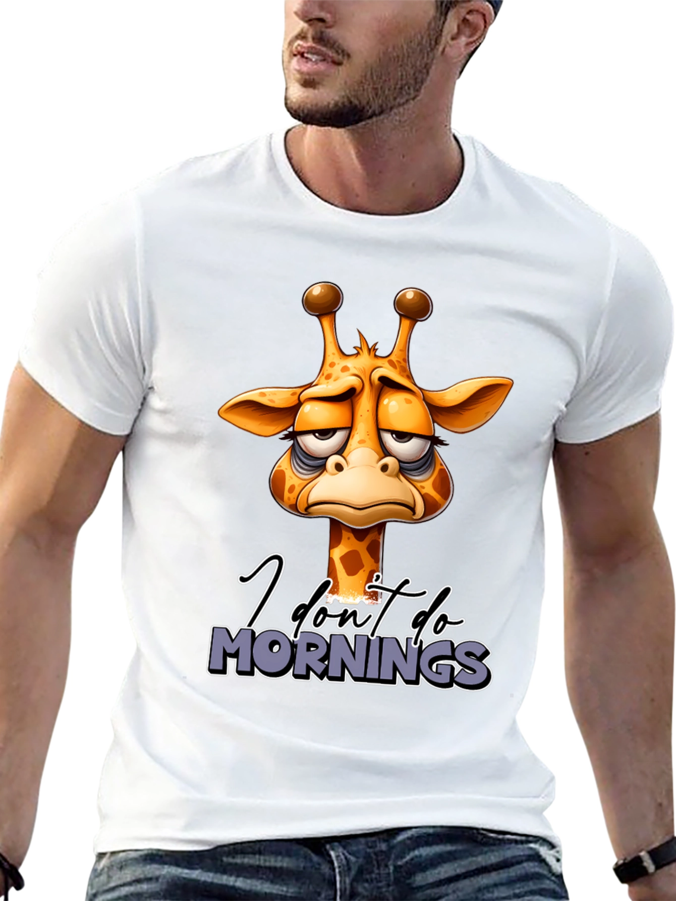 Funny Giraffe I Dont Do Mornings Graphic T-Shirt