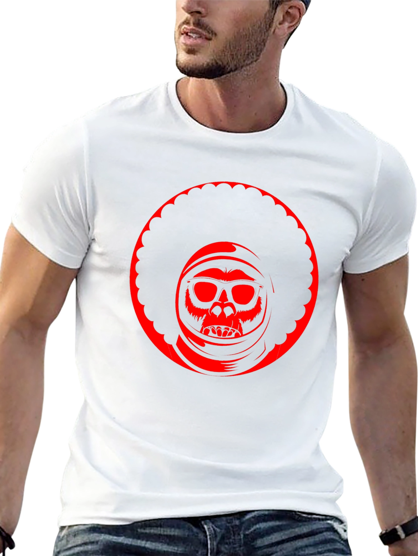Retro Afro Space Monkey Black T-Shirt