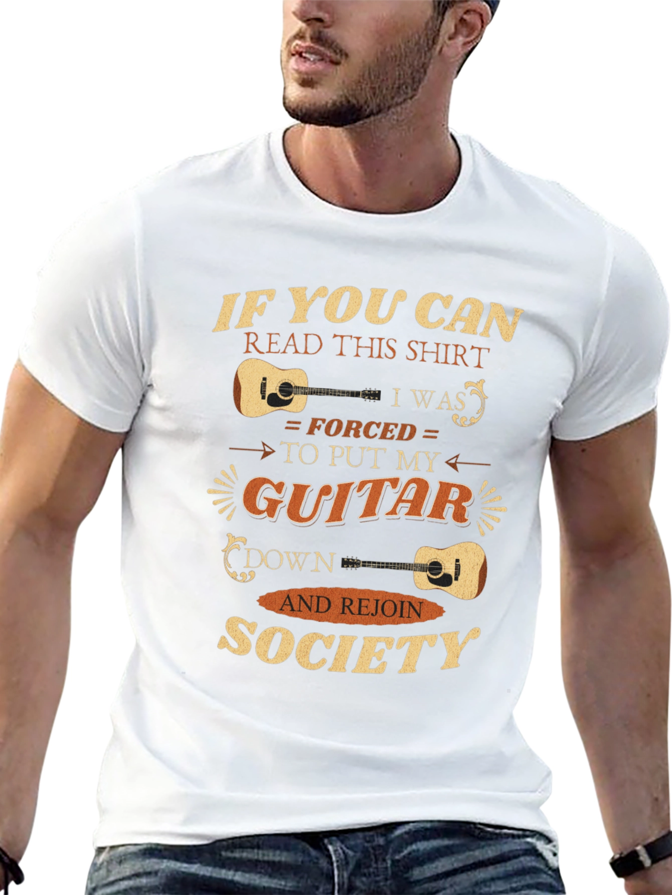 Funny Guitarist T-Shirt - Forced To Rejoin Society