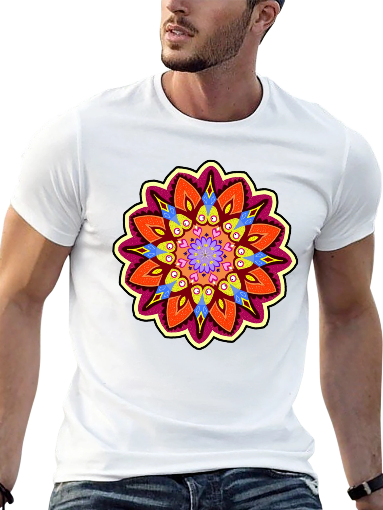 Vibrant Mandala Graphic Black T-Shirt