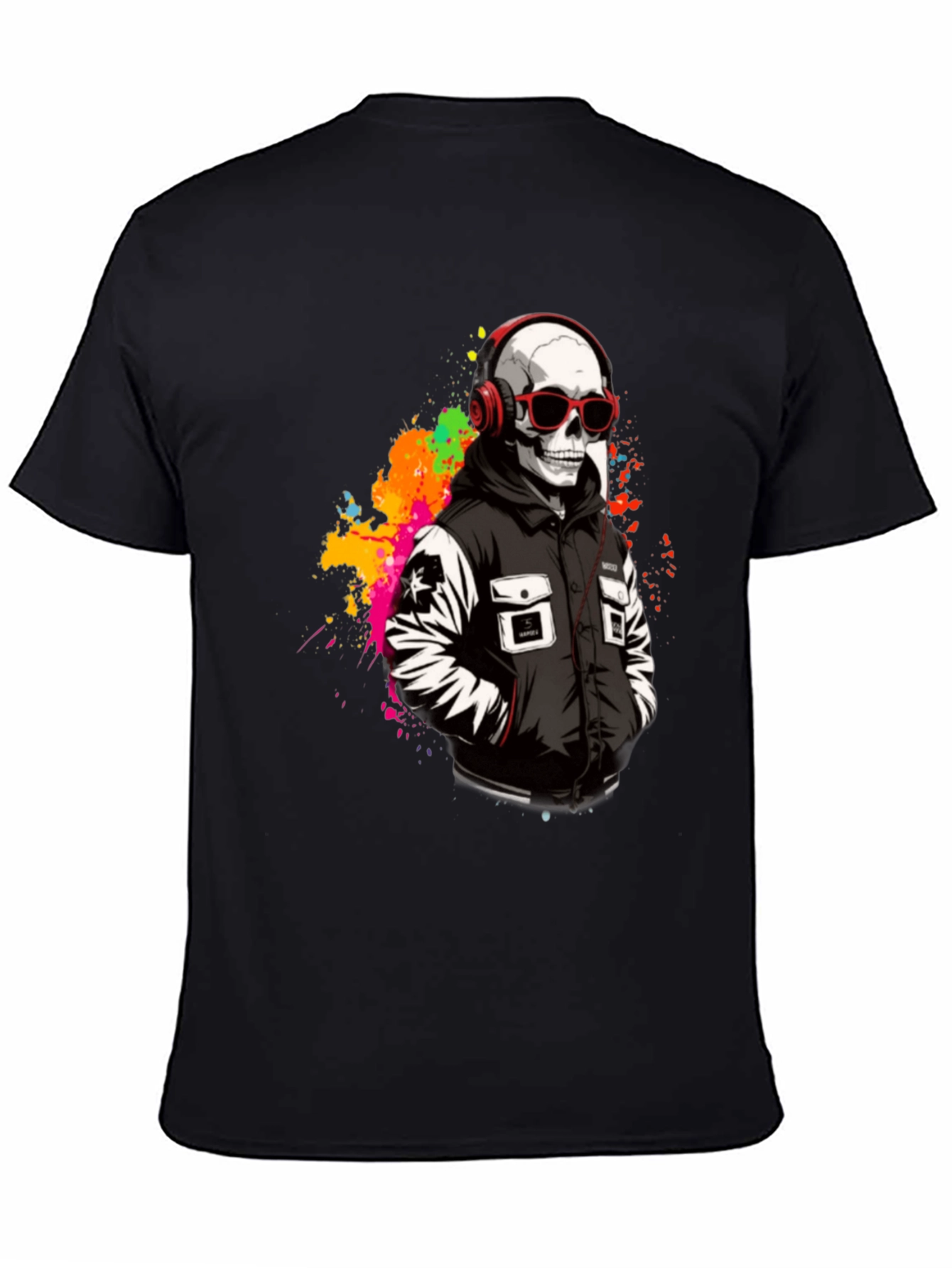 Skull in Headphones Graphic T-Shirt