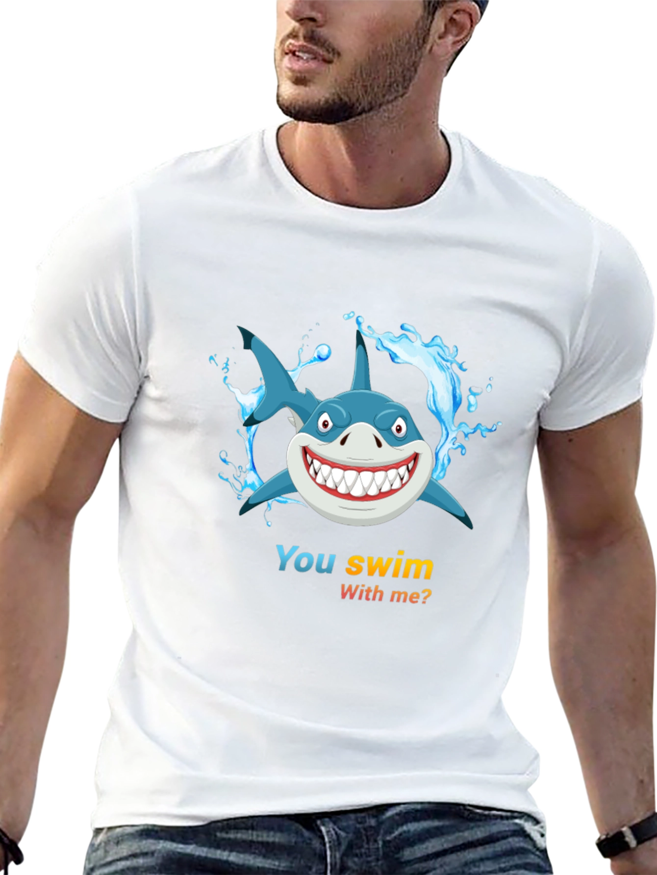 Shark Cartoon Graphic Mens Black T-Shirt