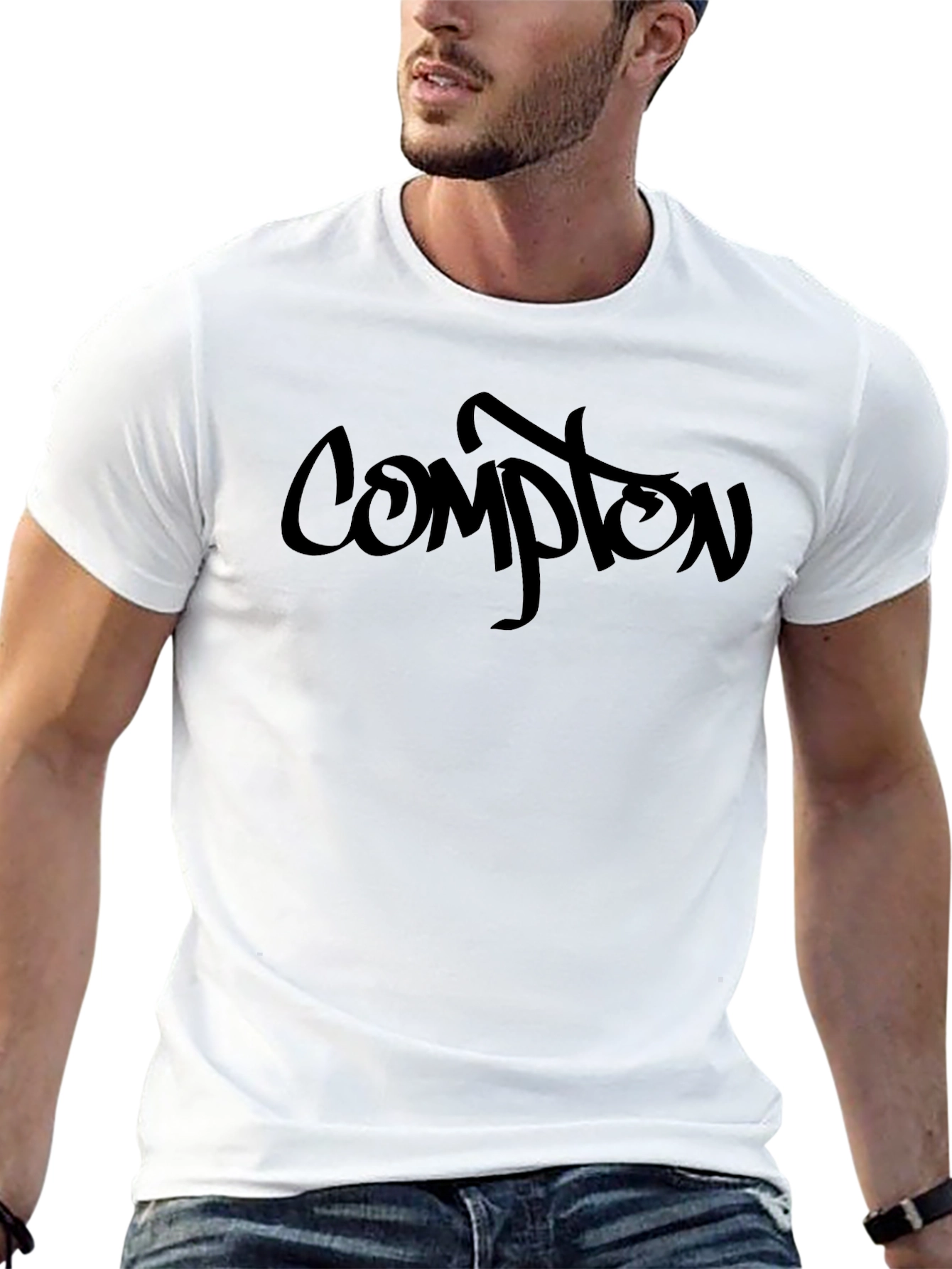 Compton Graphic Print T-Shirt - Casual Black Tee