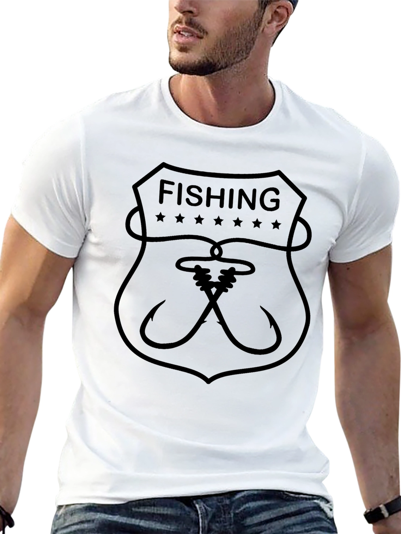 Fishing Graphic Tee - Black Crew Neck