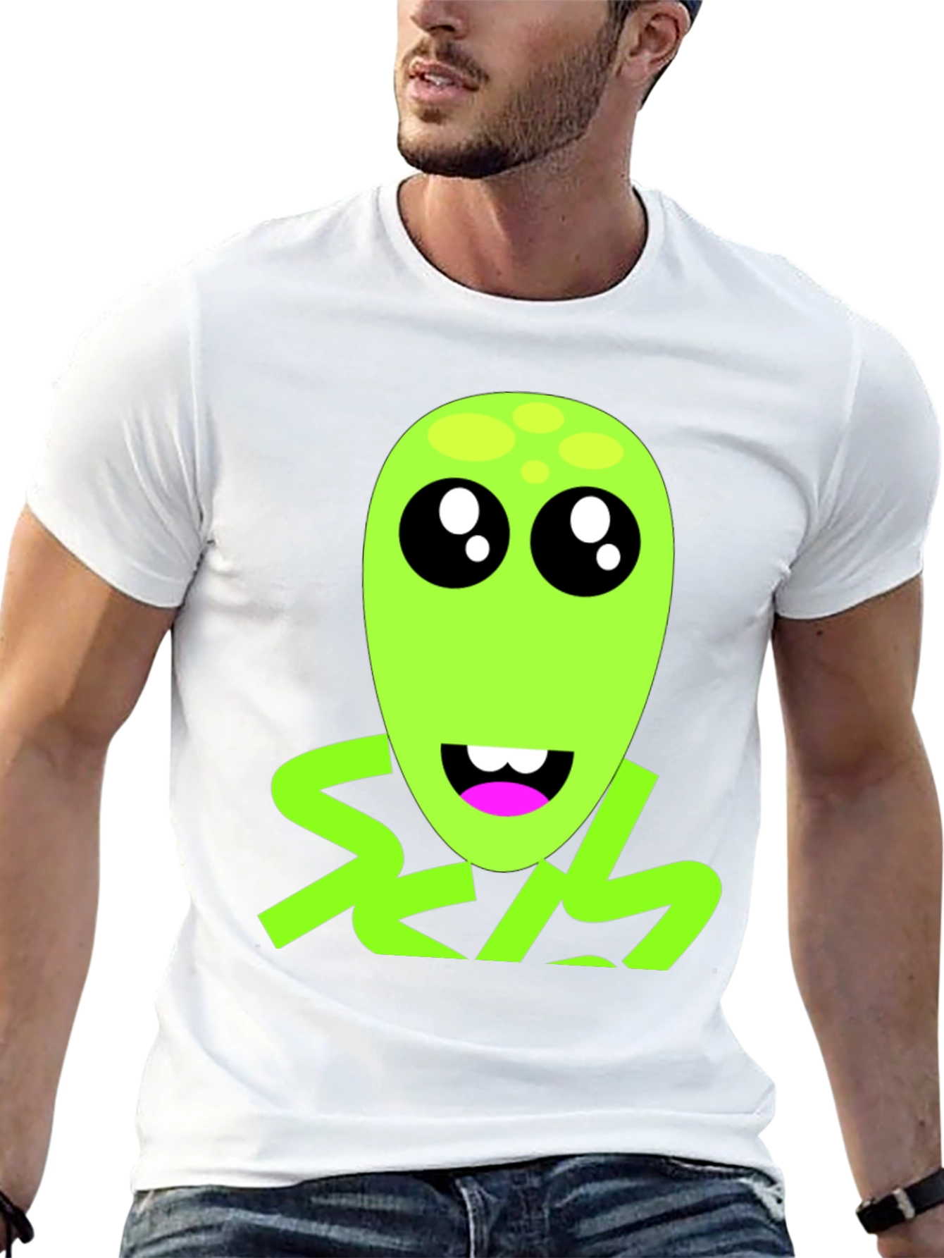 Funny Alien Graphic T-Shirt - Black Crew Neck