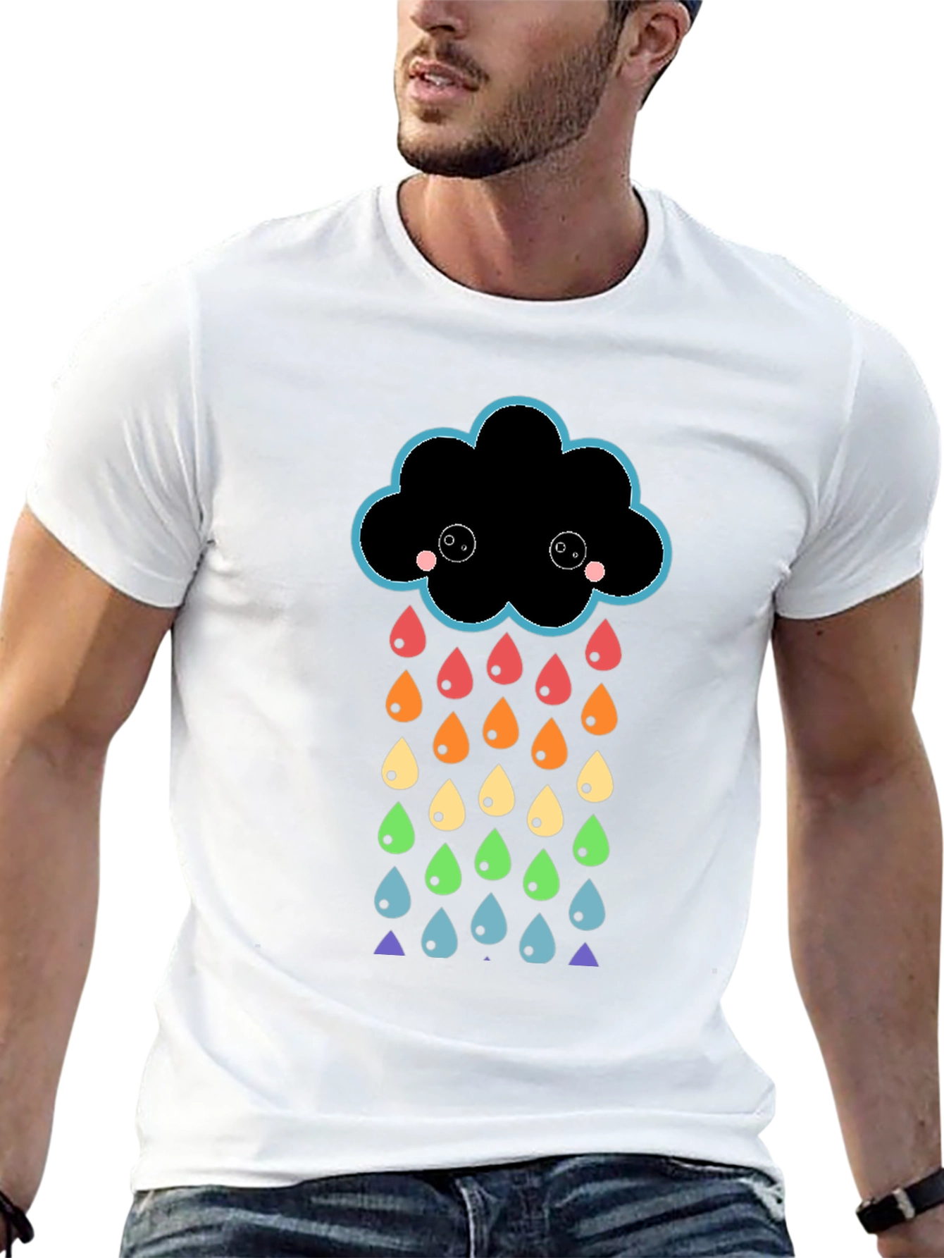 Rainbow Rain Cloud Graphic T-Shirt - Black