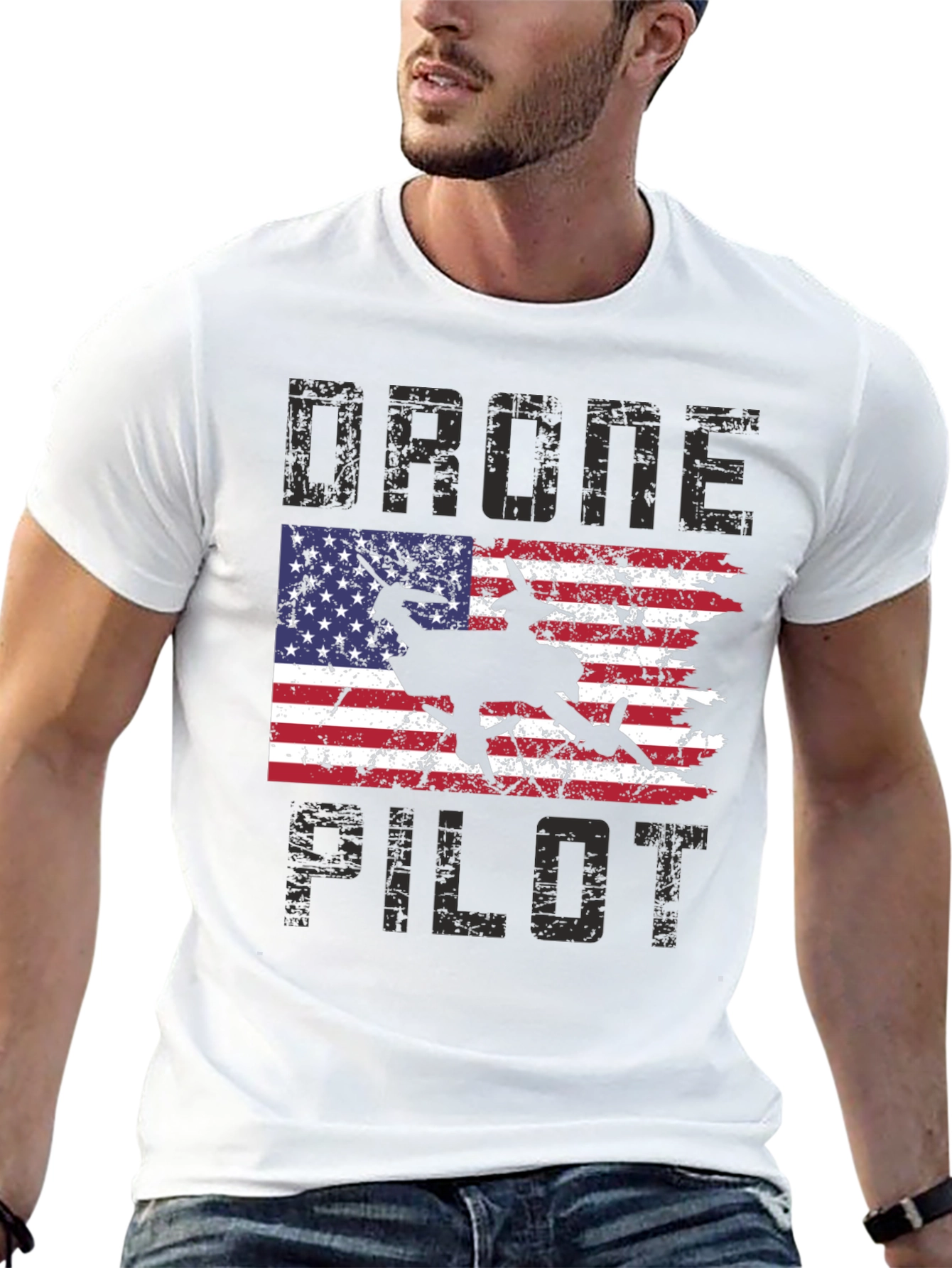 Drone Pilot American Flag Graphic T-Shirt