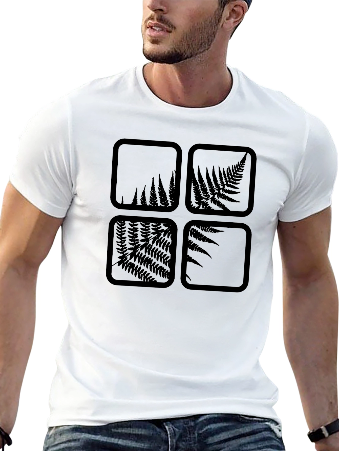 Botanical Square Graphic Print Black Tee