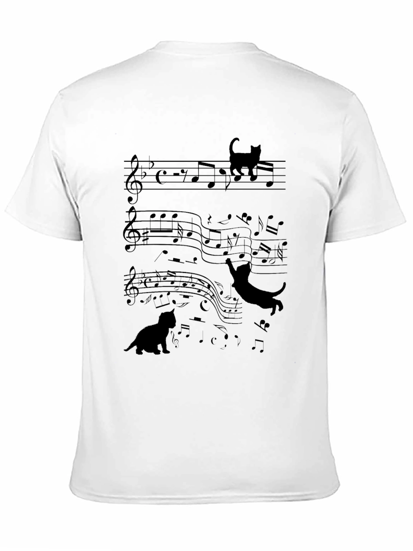Cats on Music Staff T-Shirt - Whimsical Design