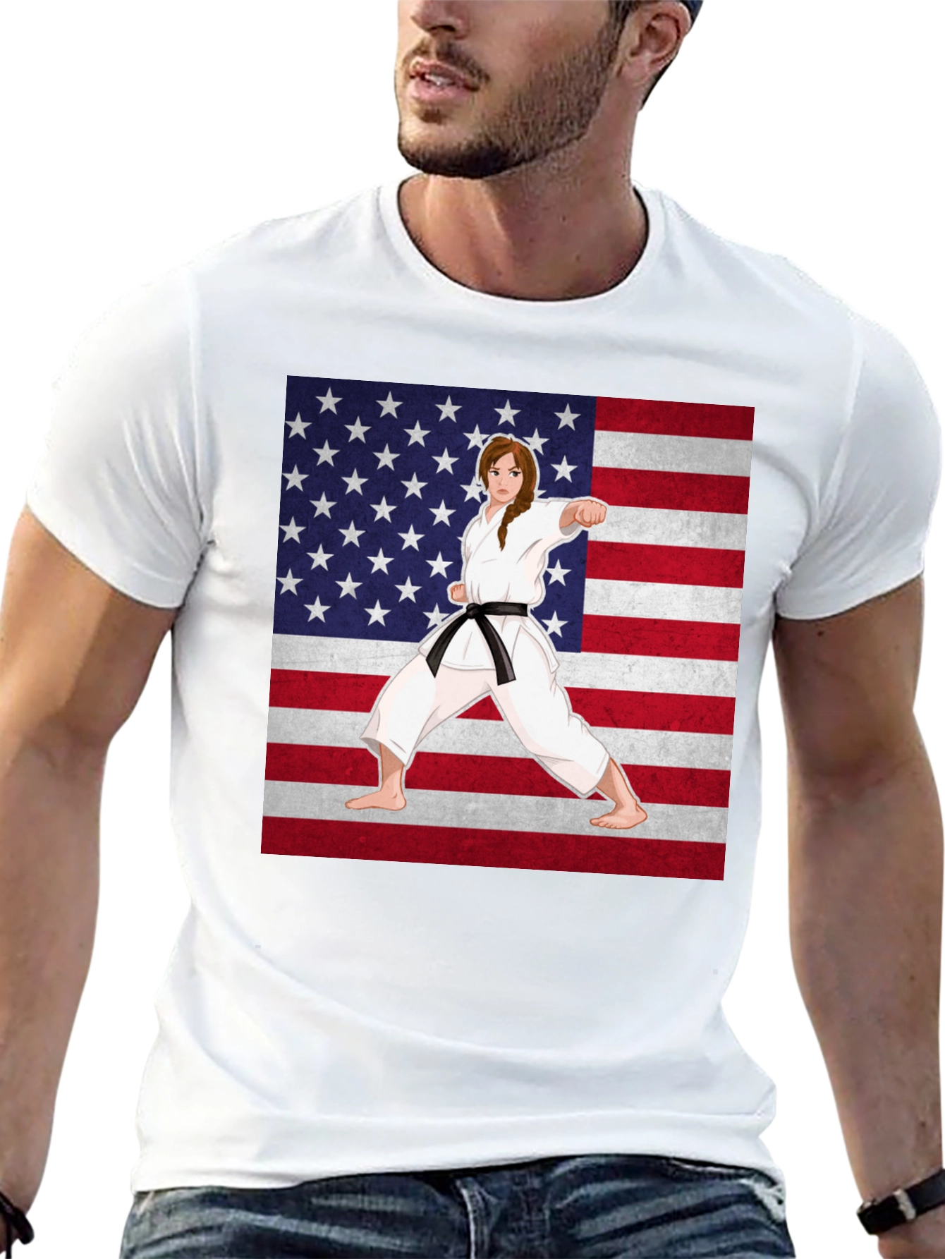 Karate Girl USA Flag T-Shirt - Martial Arts Pride