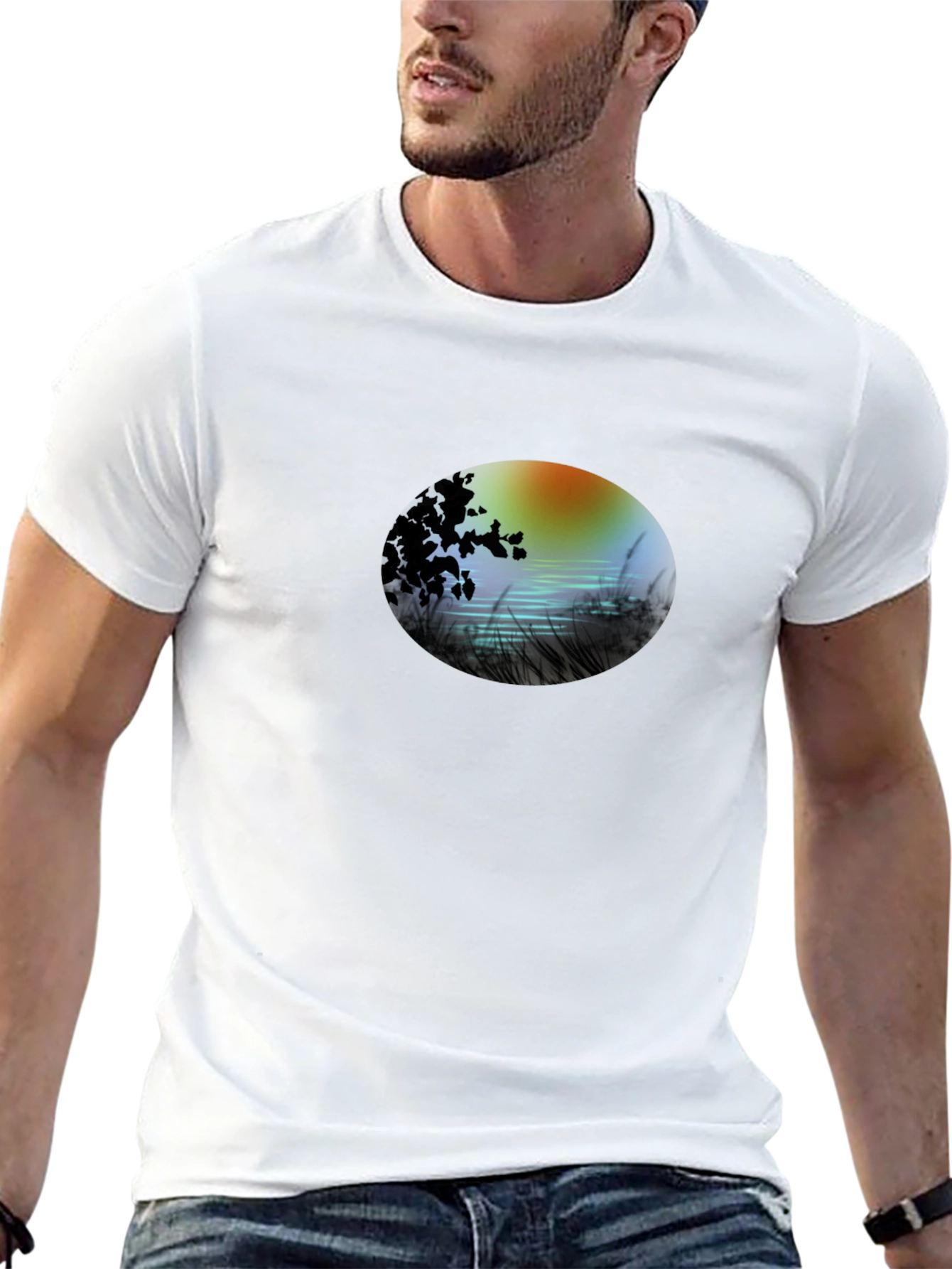Sunset Lake Graphic Tee - Stylish Black T-Shirt