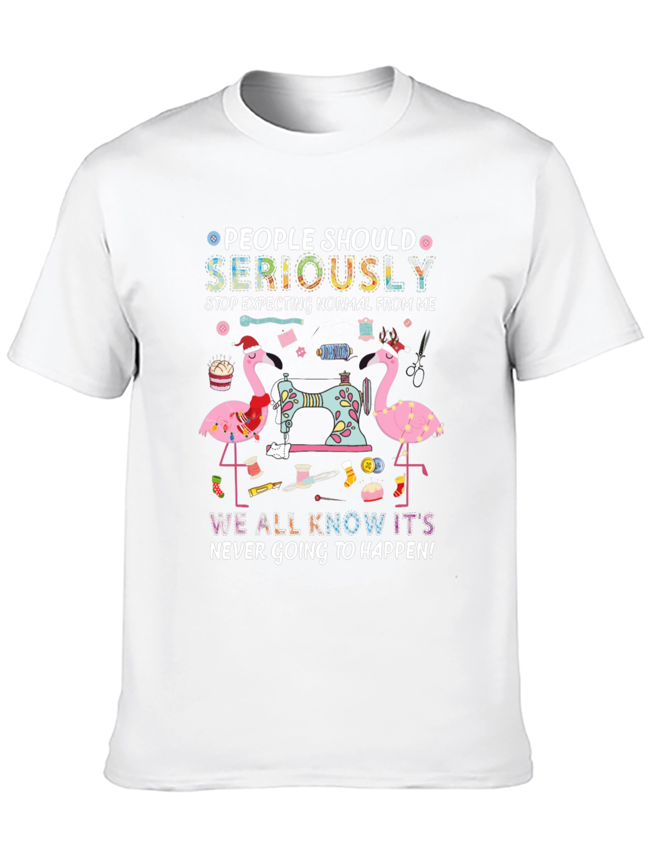 Sewing Flamingo Graphic Tee - Quirky Novelty T-Shirt