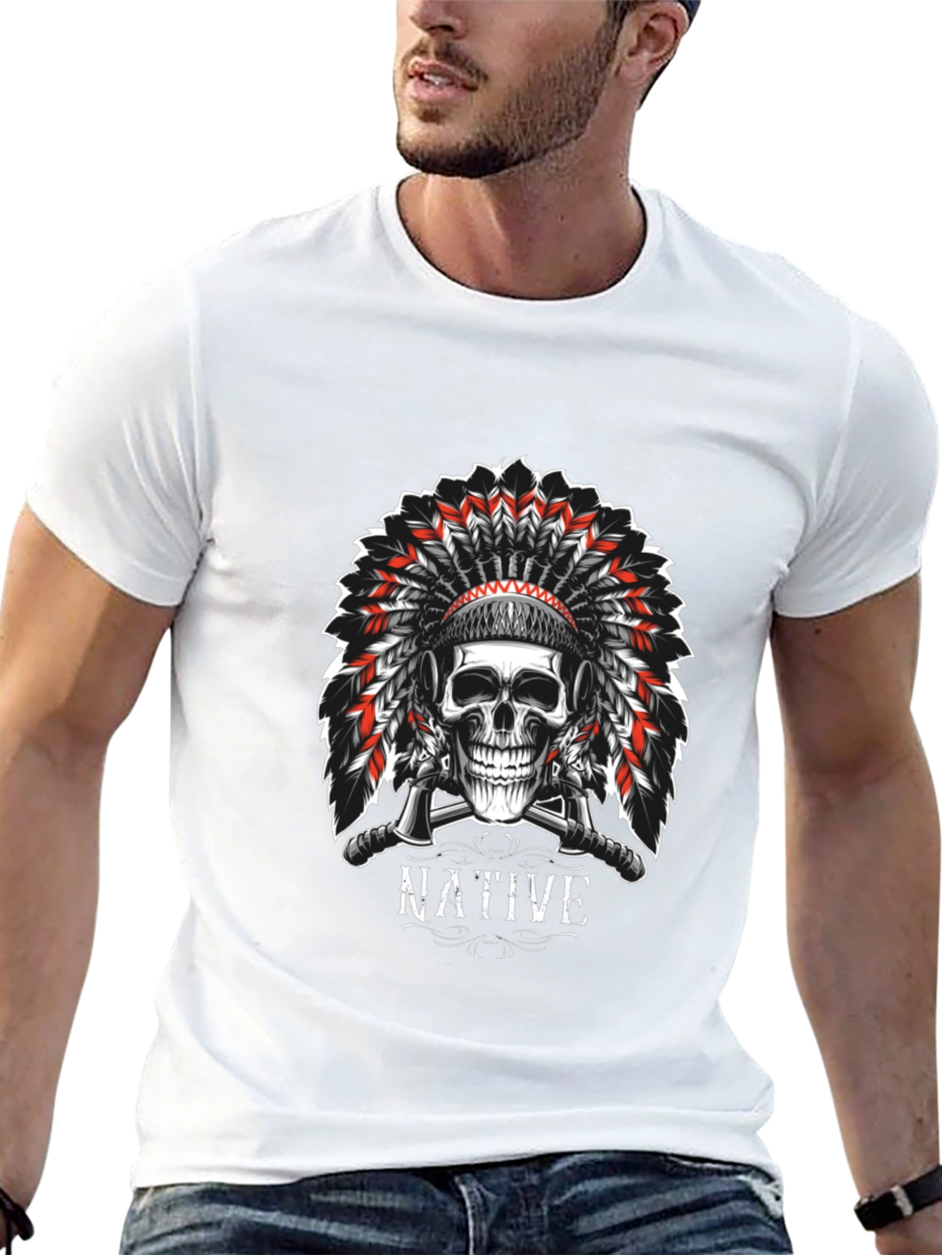 Native Skull Graphic Tee - Black