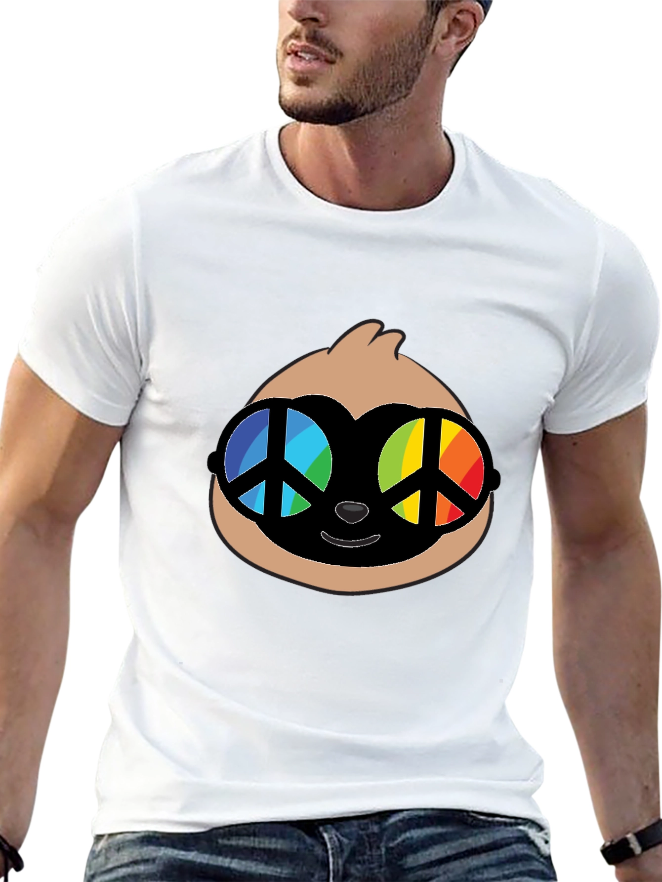 Sloth with Peace Sign Glasses Graphic Tee
