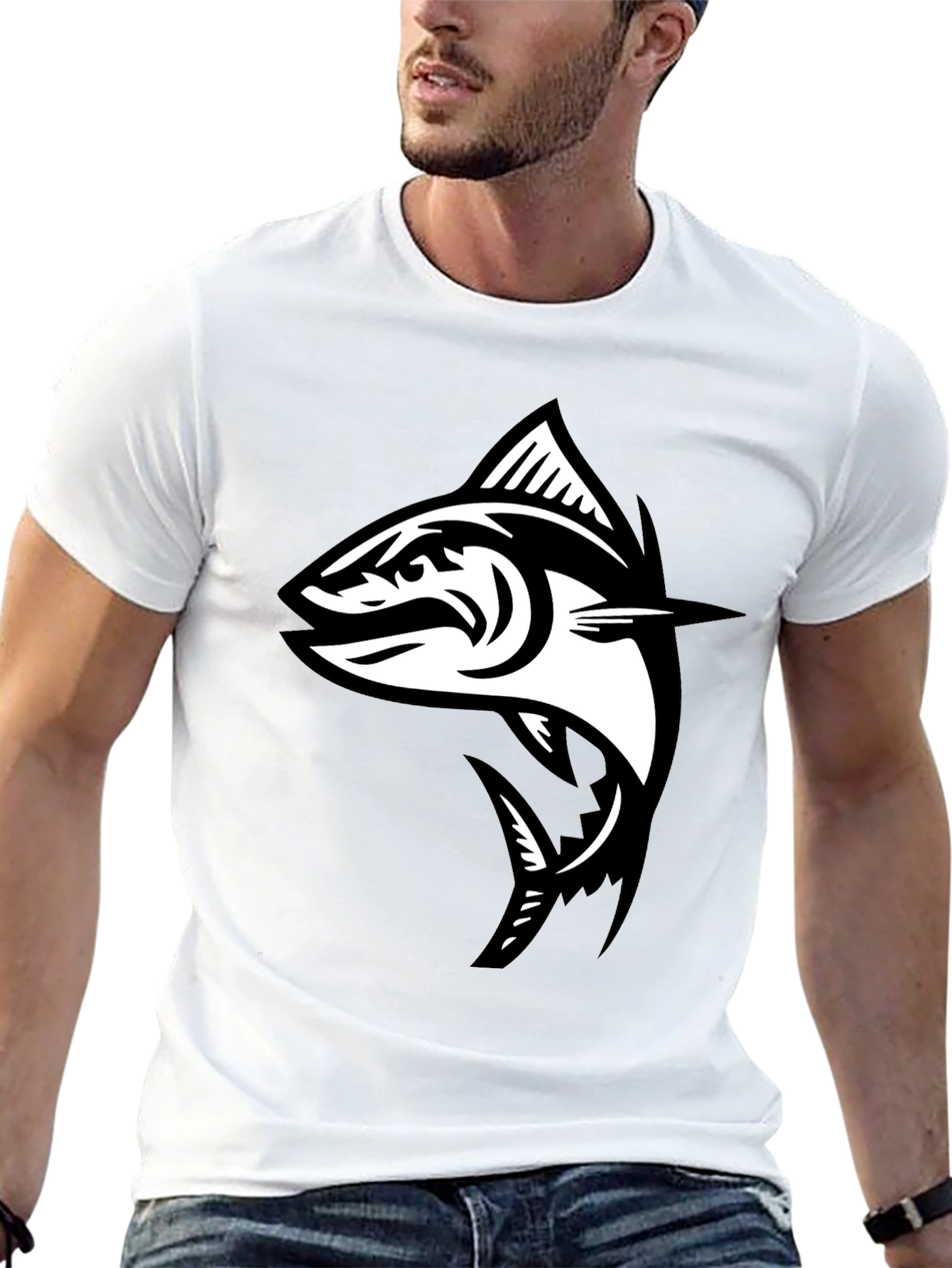 Black T-Shirt with Fish Graphic