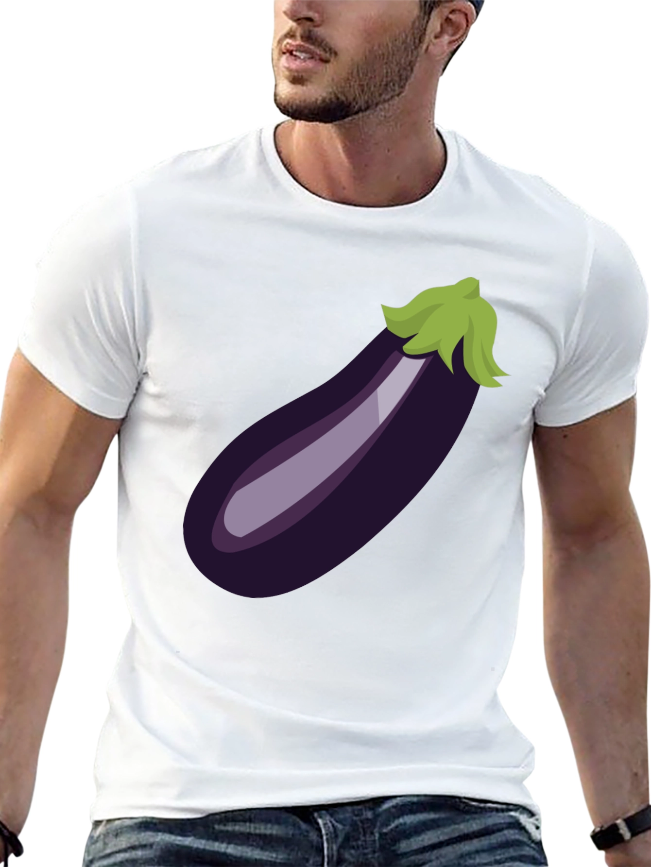 Eggplant Emoji Graphic Tee - Black Cotton T-Shirt