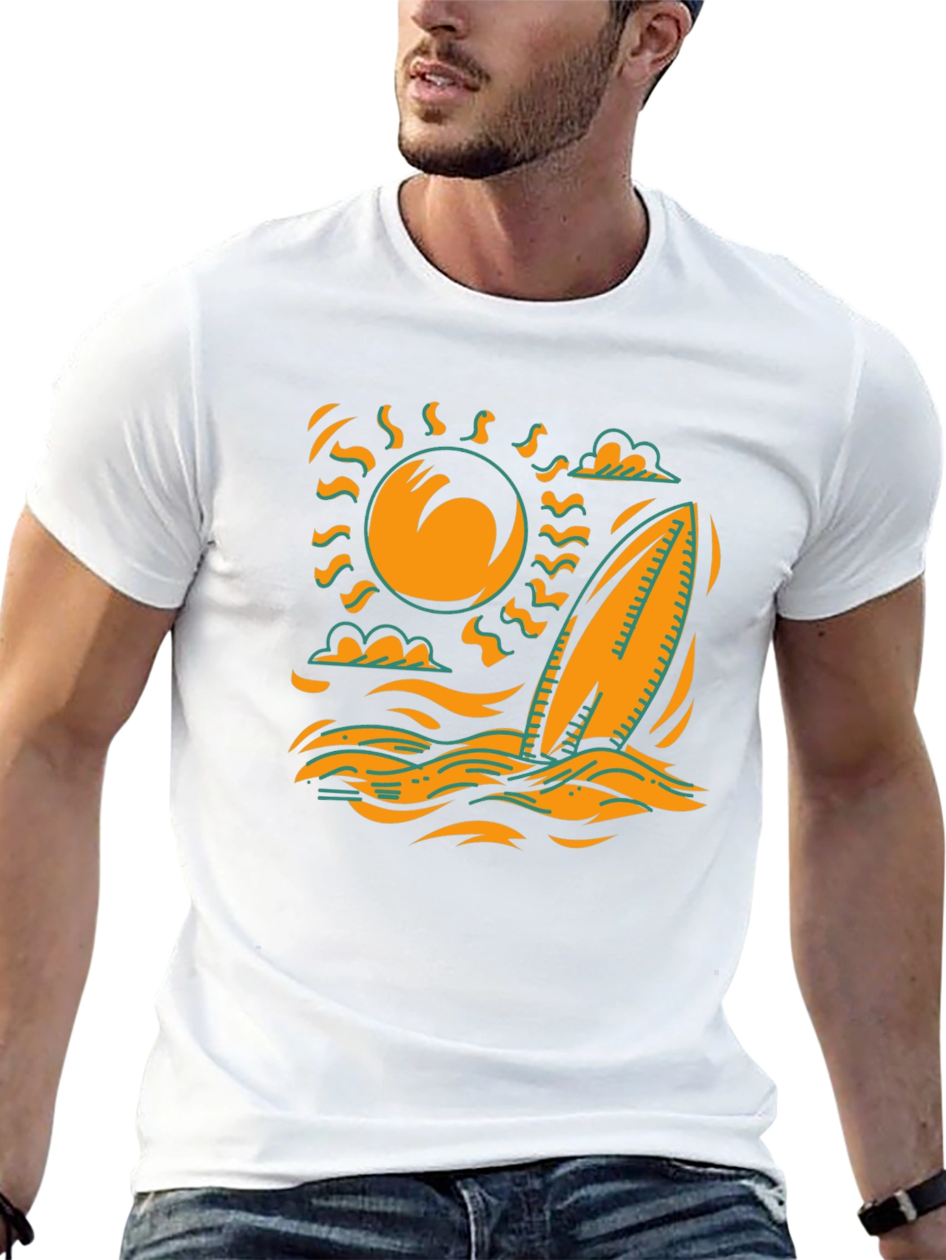 Surfboard Sun Graphic Tee - Black Cotton T-Shirt