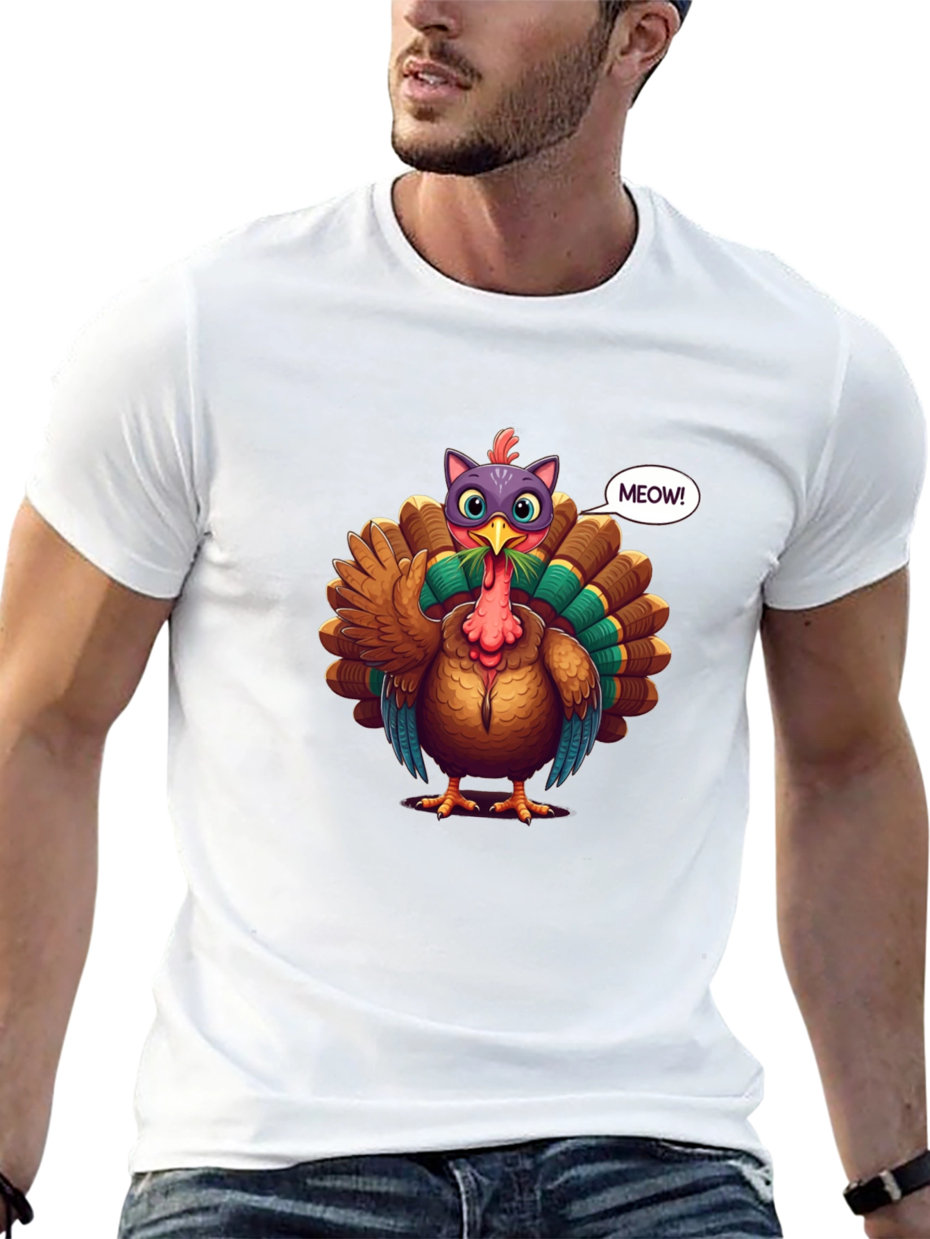 Turkey Cat Meow Black T-Shirt