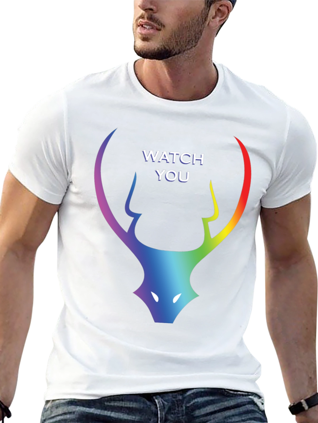 Rainbow Deer Head Watch You Black T-Shirt