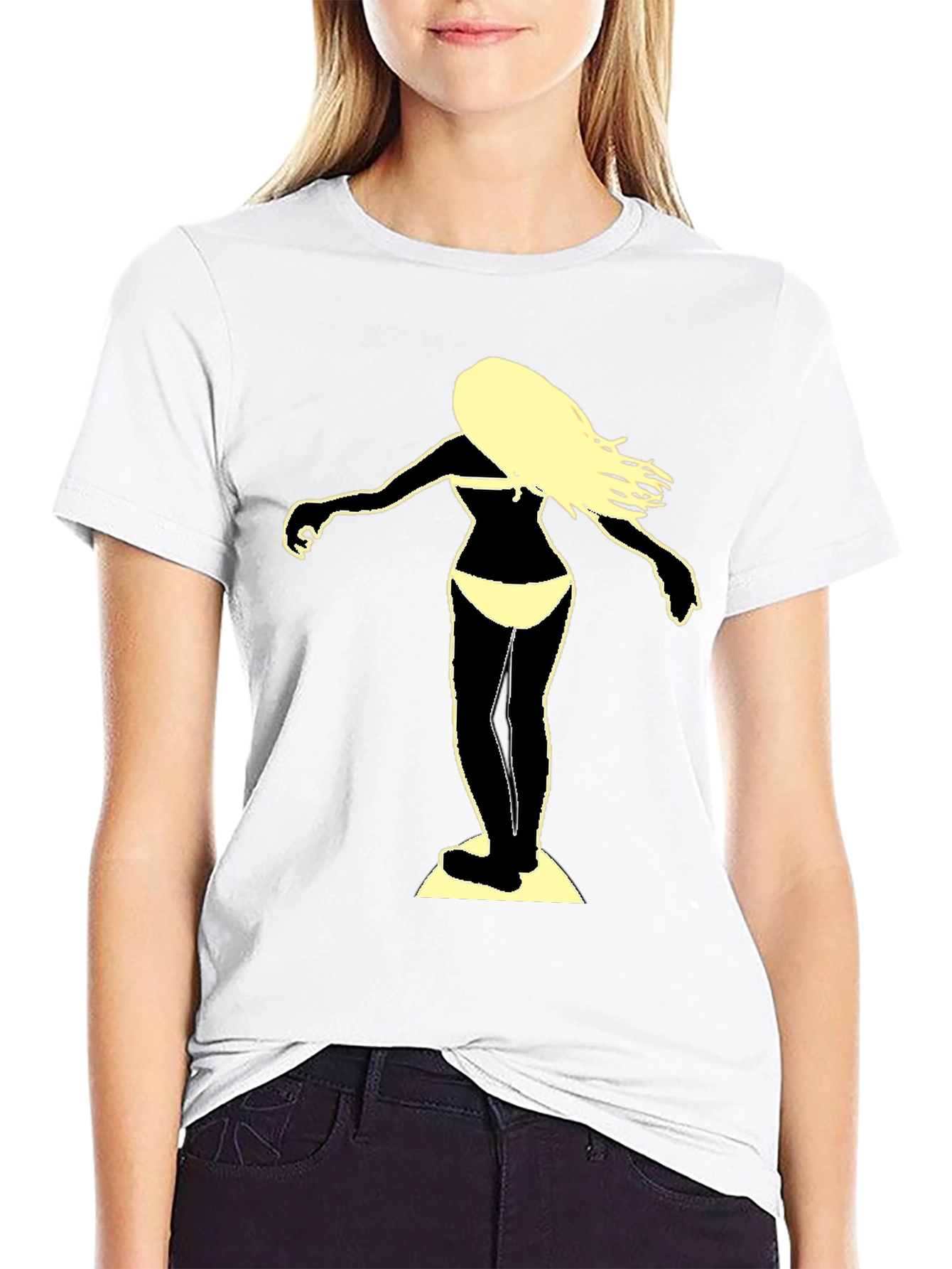 Surfer Girl Graphic Tee - Black Cotton T-Shirt