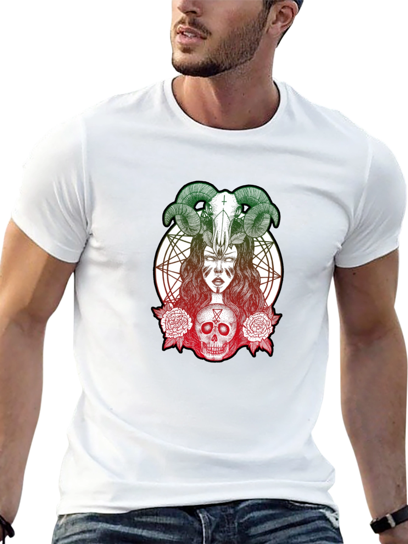 Occult Skull & Horns Graphic T-Shirt